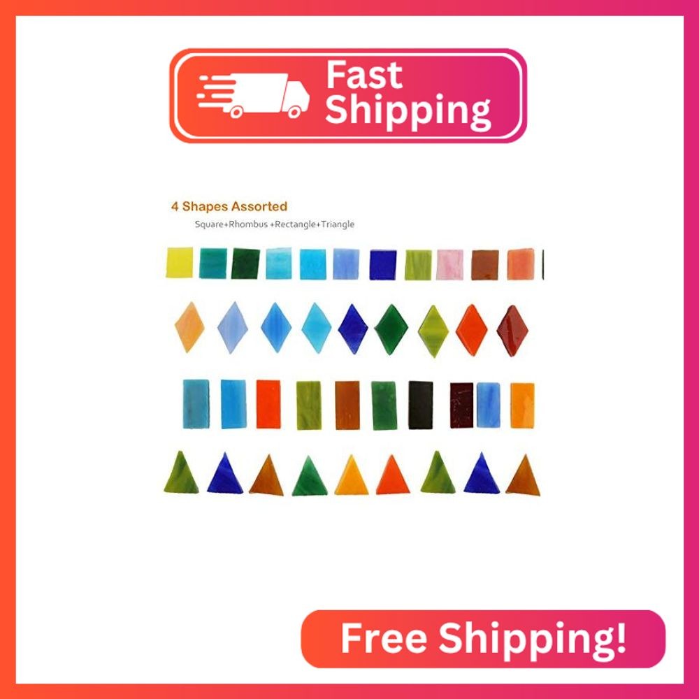 Lanyani 1050 Pieces Mixed Shapes Glass Mosaic Tiles for Crafts, Colorful Stained