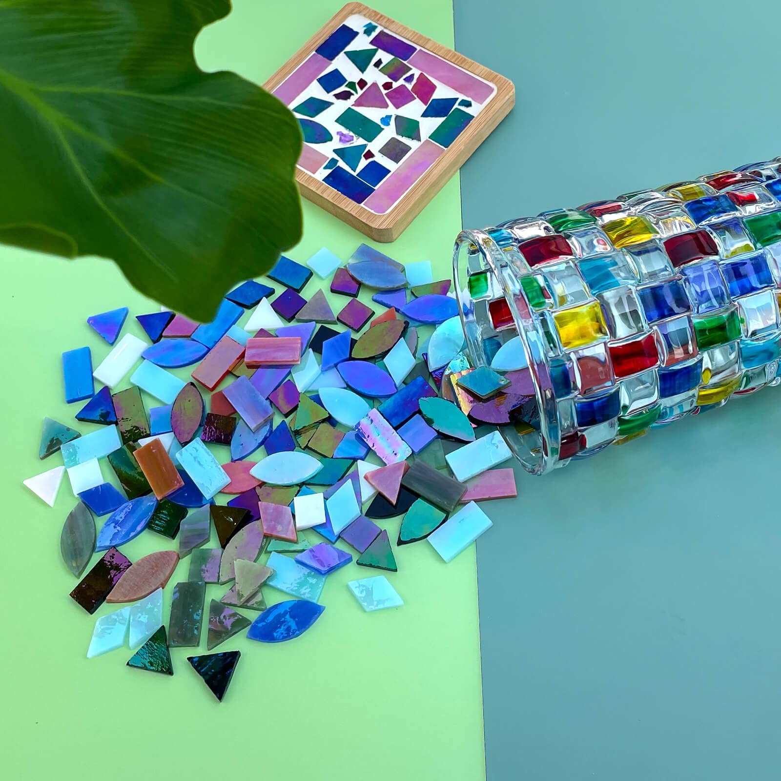 LITMIND Iridescent Glass Mosaic Tiles for 1″L x 0.47″W, Mix