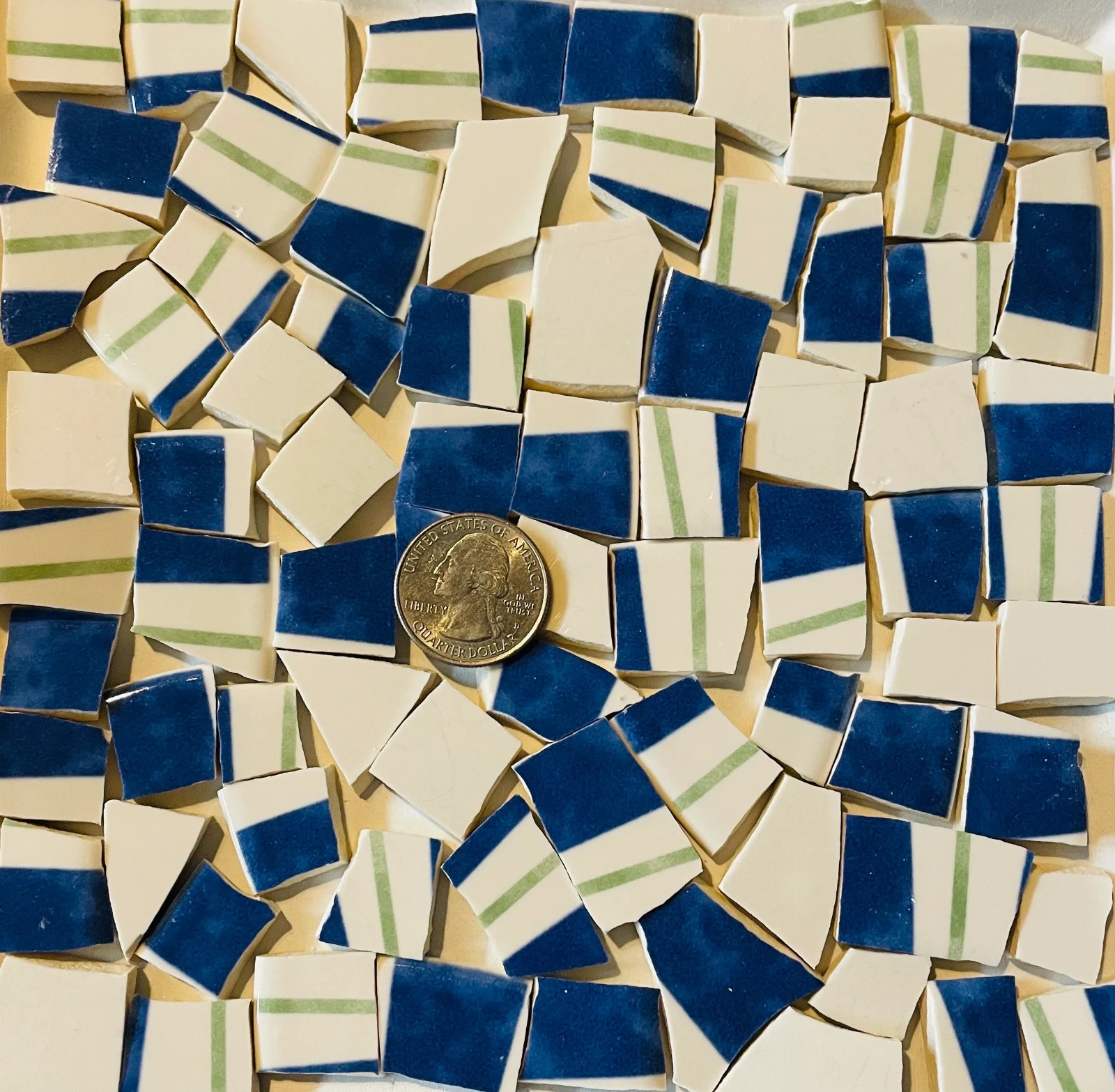 Broken China Mosaic Crafts Supplies – Blue White & Green Broken China Tiles E680