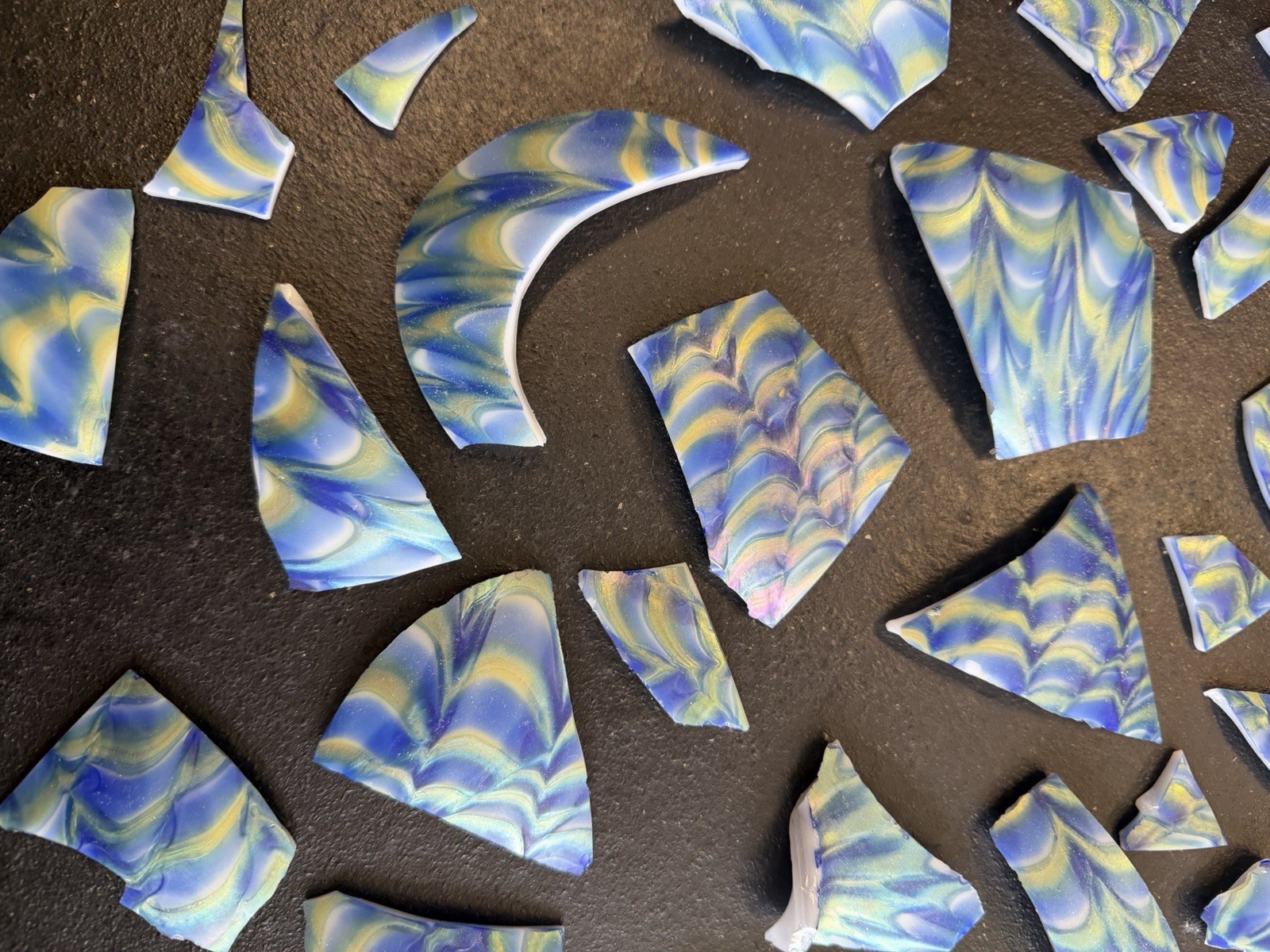 Lundberg Studios Blue Yellow White Glass Mosaic Shards for Craft Projects