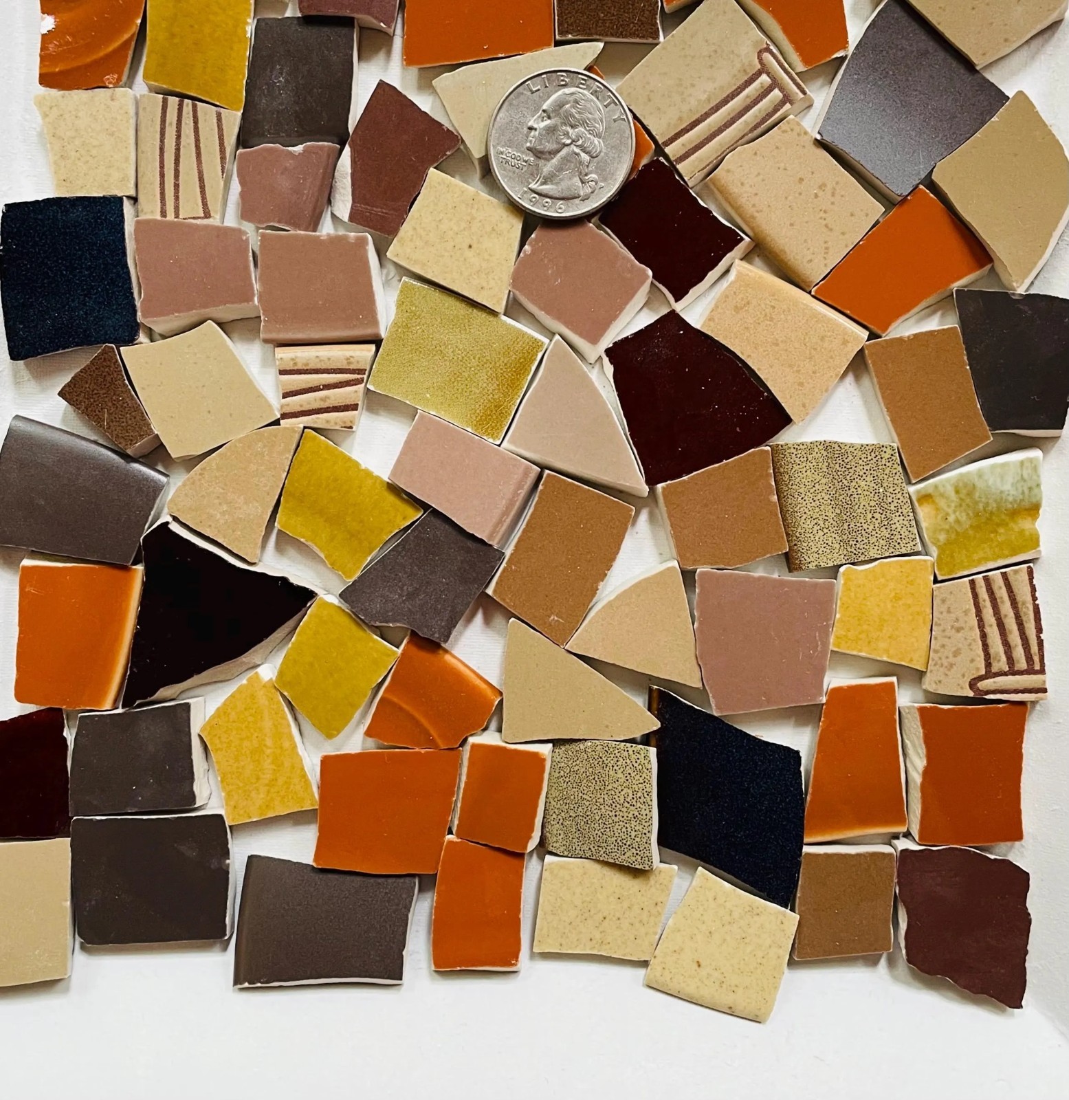 Broken China Mosaic Tile Arts and Craft Supplies – Brown & Green Tiles C640