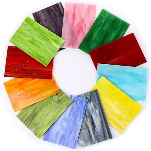 12 Sheets Opaque Stained Glass Variety Pack – 4×6″ Mosaic Tiles for Crafts, Asso