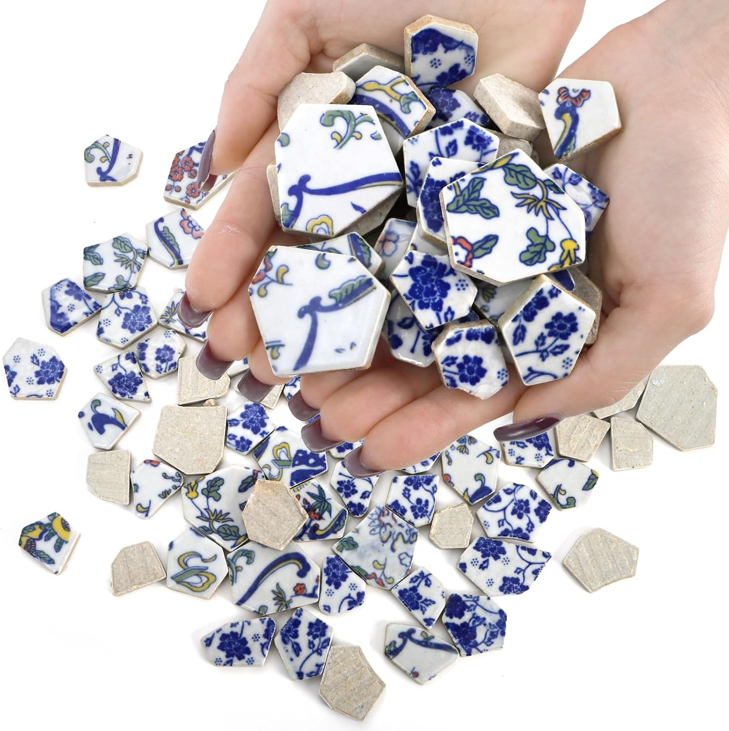Ceramic Mosaic Tiles, 2.2 Lb Irregular Glazed Mosaic Pieces for DIY Crafts, Blue