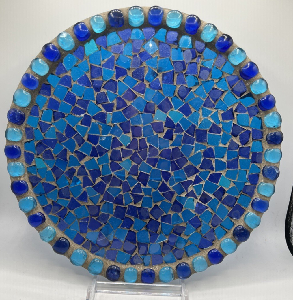 Mosaic Art Glass Concrete Round Footed Tray Trivet Platter Decor Patio Garden 11