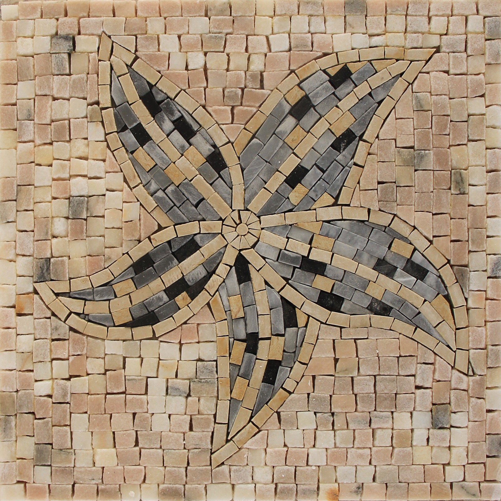 Marble Mosaic Decorative Element Starfish, Tan Square Tile