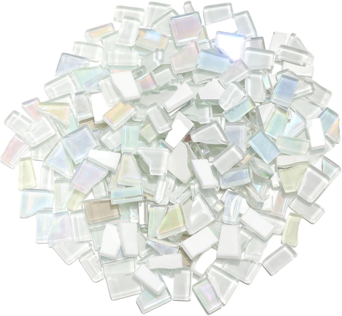 White Mixed Irregular Mosaic Glass Mosaic Tiles Pieces, 300 Grams Mosaic DIY Set
