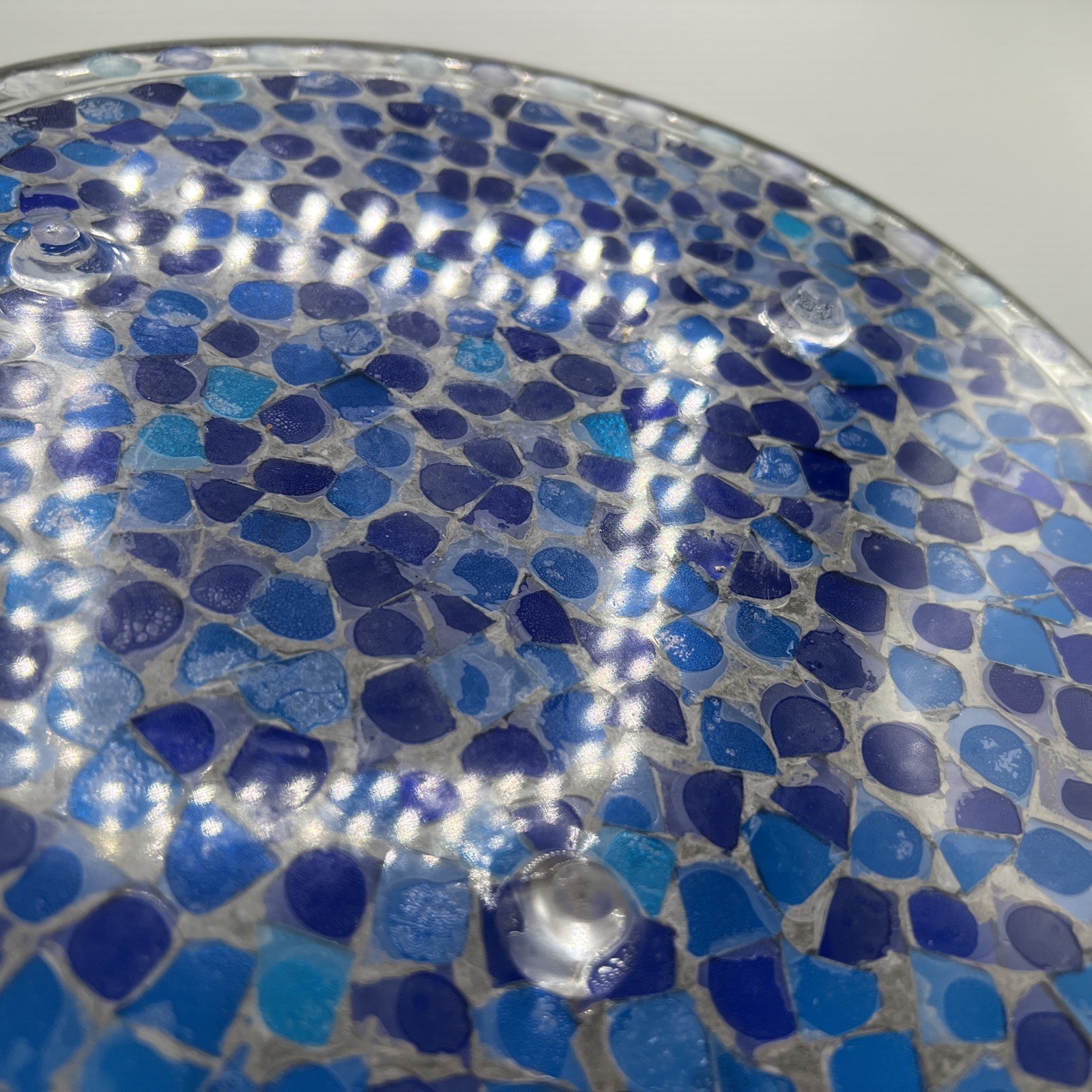 Mosaic Art Glass Concrete Round Footed Tray Trivet Platter Decor Patio Garden 11