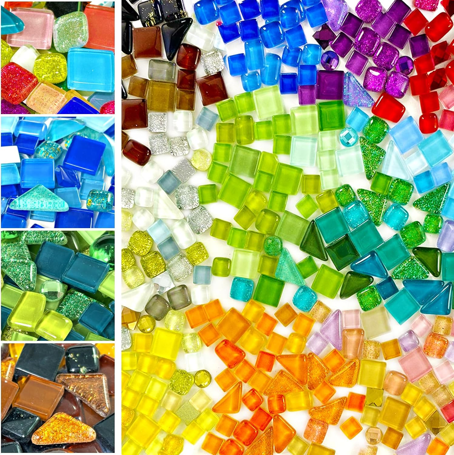 300G 200 Piece Glass Mosaic Tiles for Crafts Bulk – Mini Mosaic Glass Pieces for