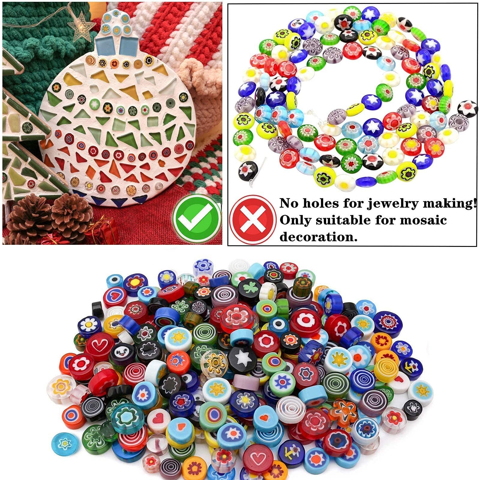 Millefiori Mosaic Tiles for Crafts, Mosaic Glass Pieces,No-Hole Millefiori Glass
