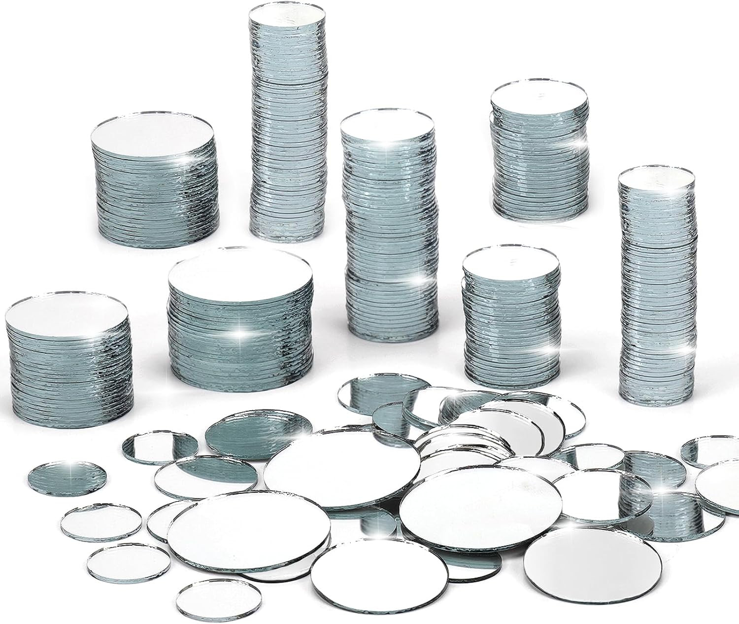 250 Pieces Small Circle Craft Mirror Mini round Glass Tiles | 0.75 Inch, 1
