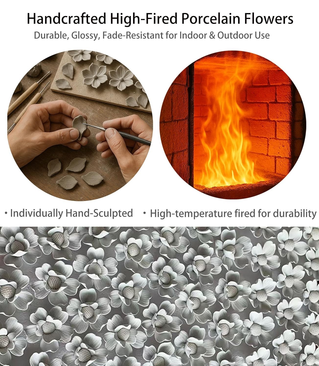 30 Pieces 3D Ceramic Mosaic Flowers for DIY Crafts, Various Shimmering Glaze Iri