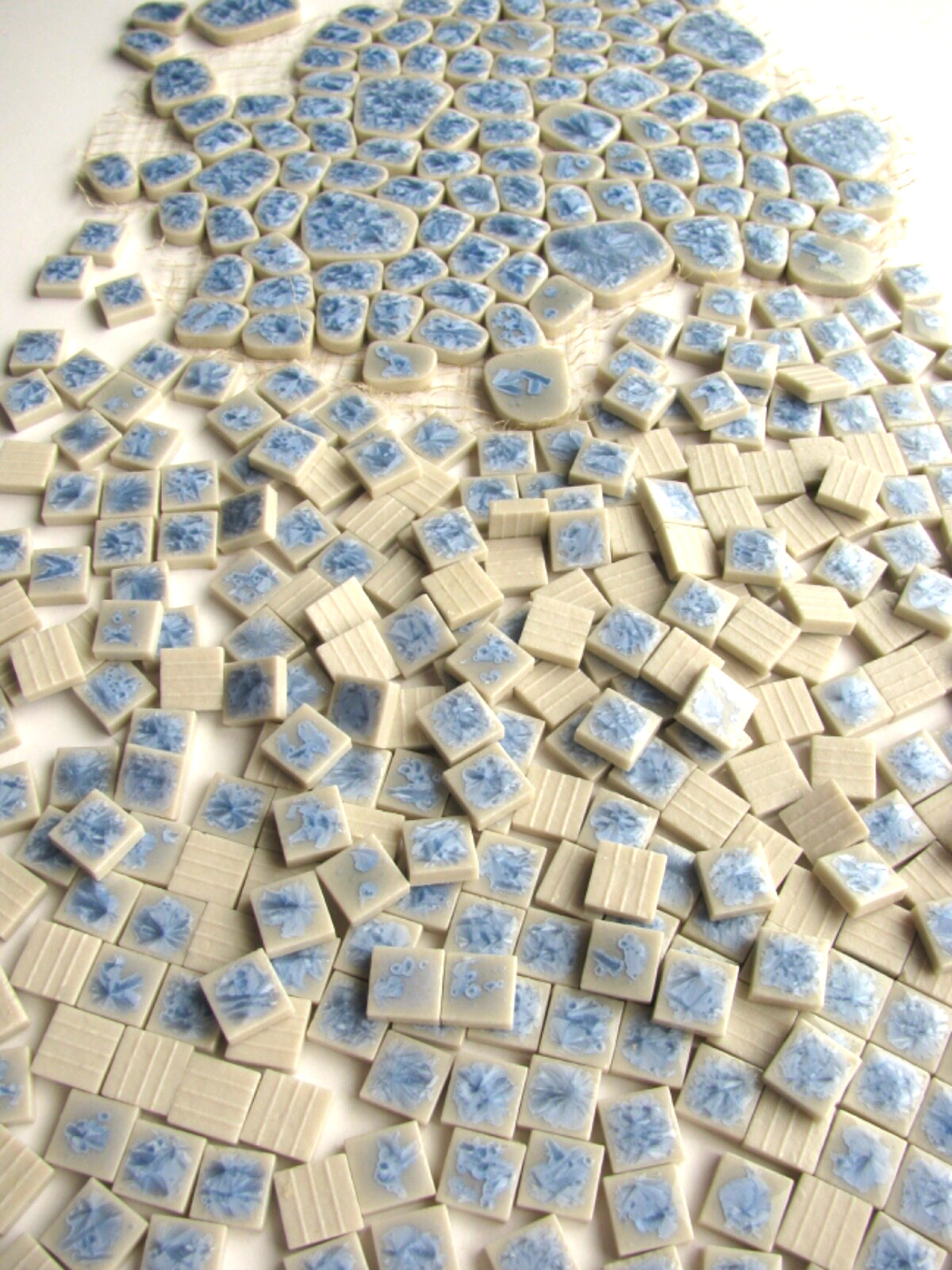Vintage MCM Tile Lot Ceramic Mosaic Loose Blue Crystalline Pebble + Mini Squares