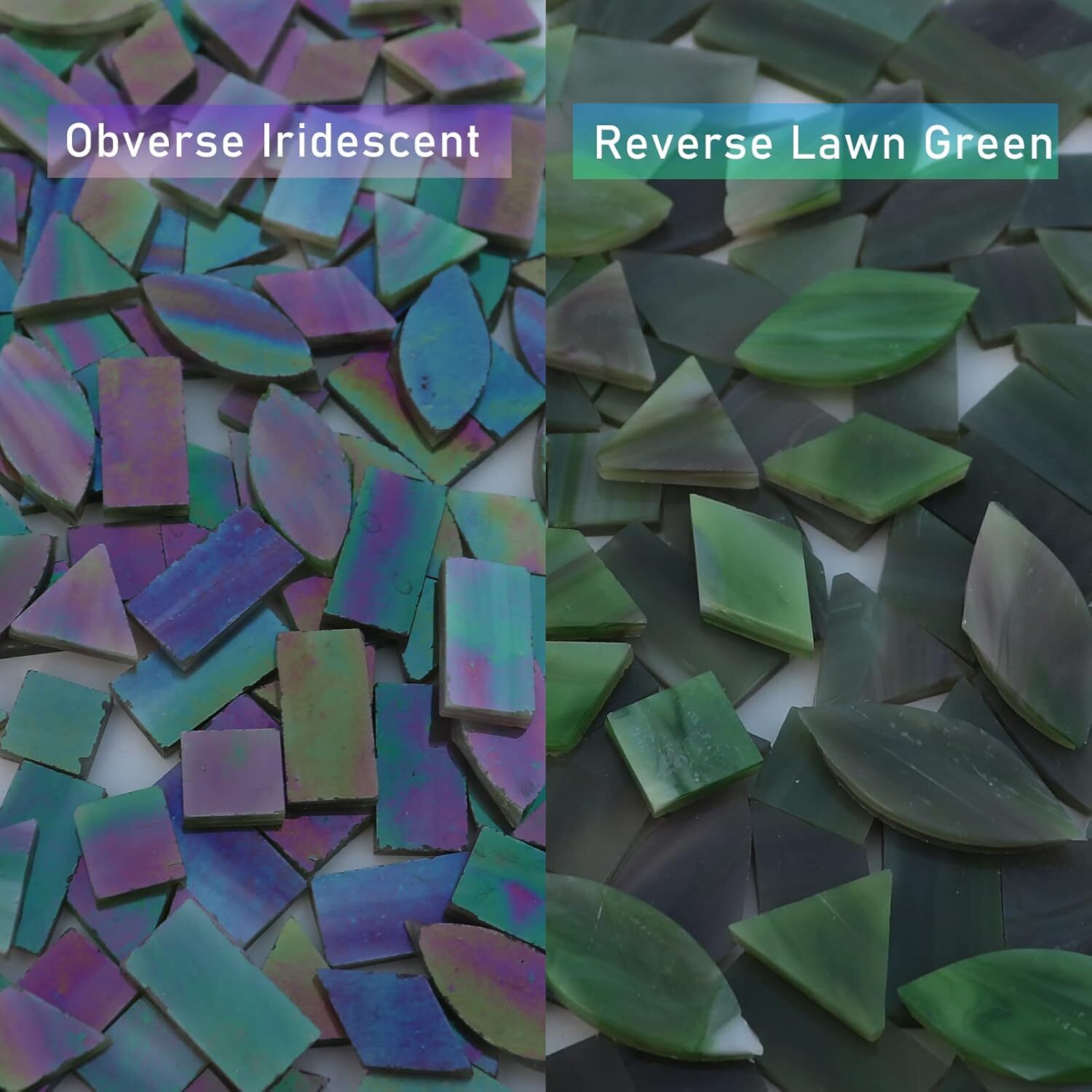 Iridescent Glass Mosaic Tiles For Crafts, 240 Pieces 5 Shapes Mixed Stai