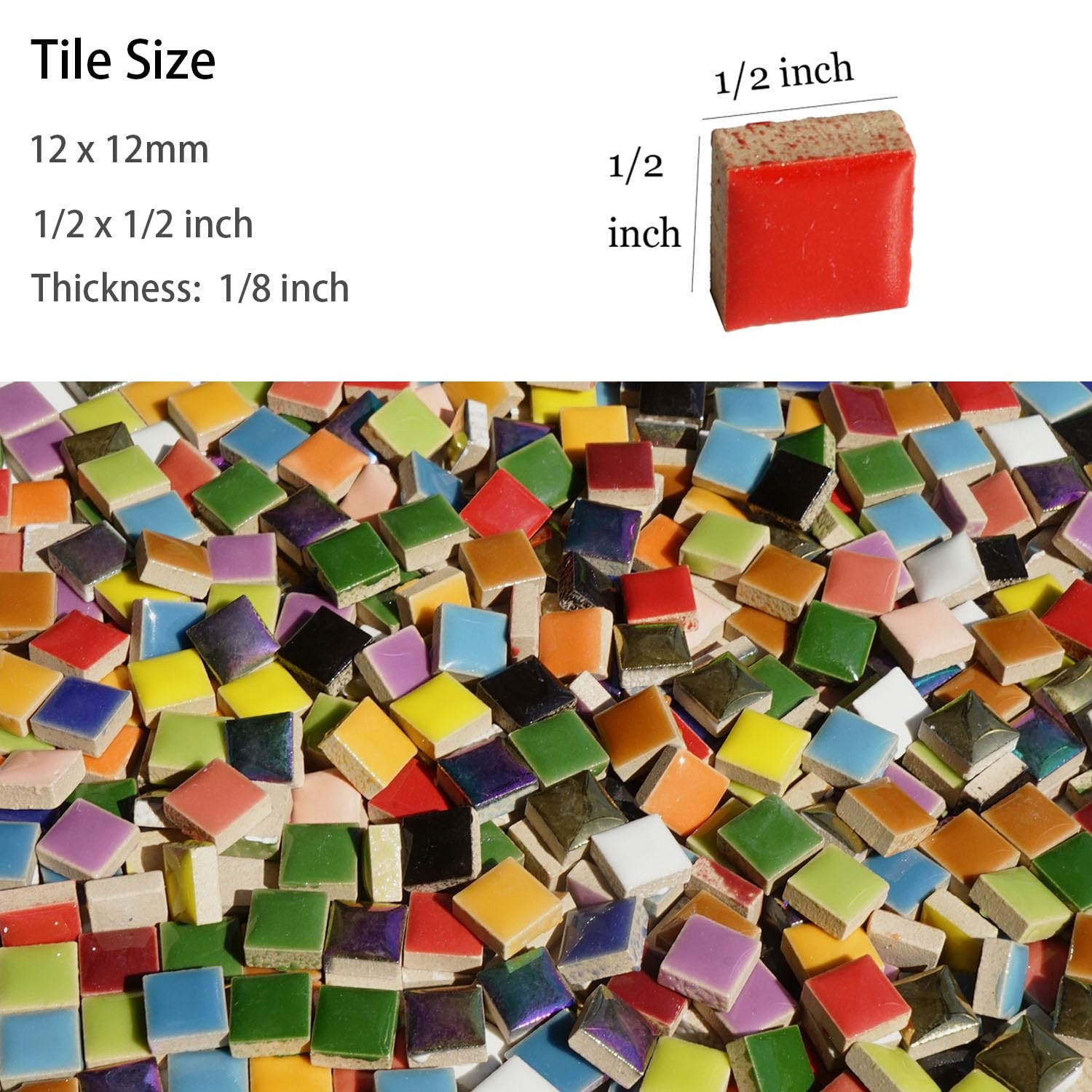 Lanyani 784 Pieces Colorful Tiny Square Ceramic Mosaic 1/2 Inch,