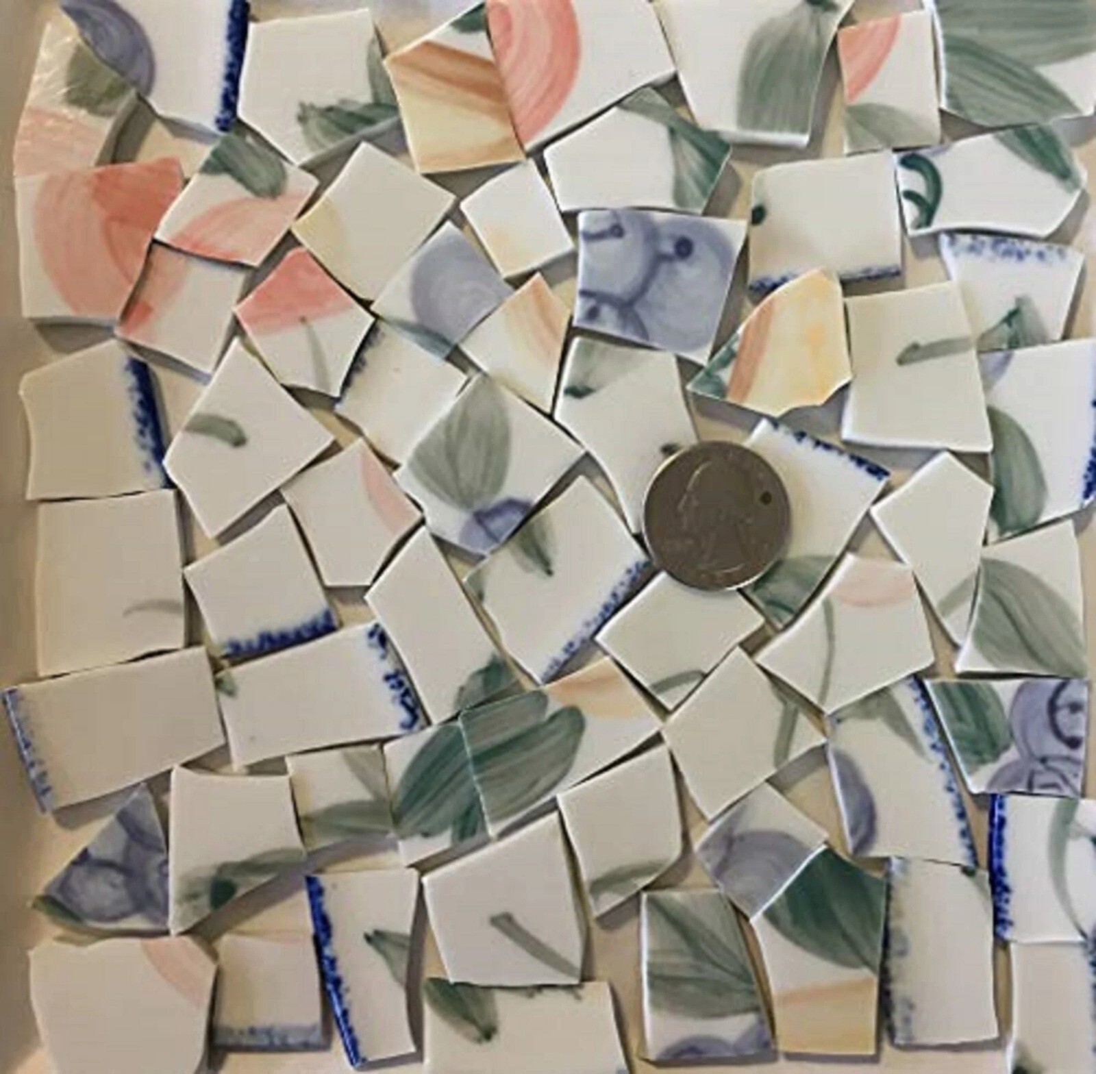 Broken China Mosaic Tile Arts and Craft Supplies – Green Leaf Tiles B216