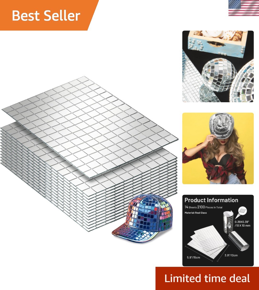 2100PCS Disco Ball Tiles,10x10mm Self-Adhesive Mirror Mosaic Tile | for DIY D…