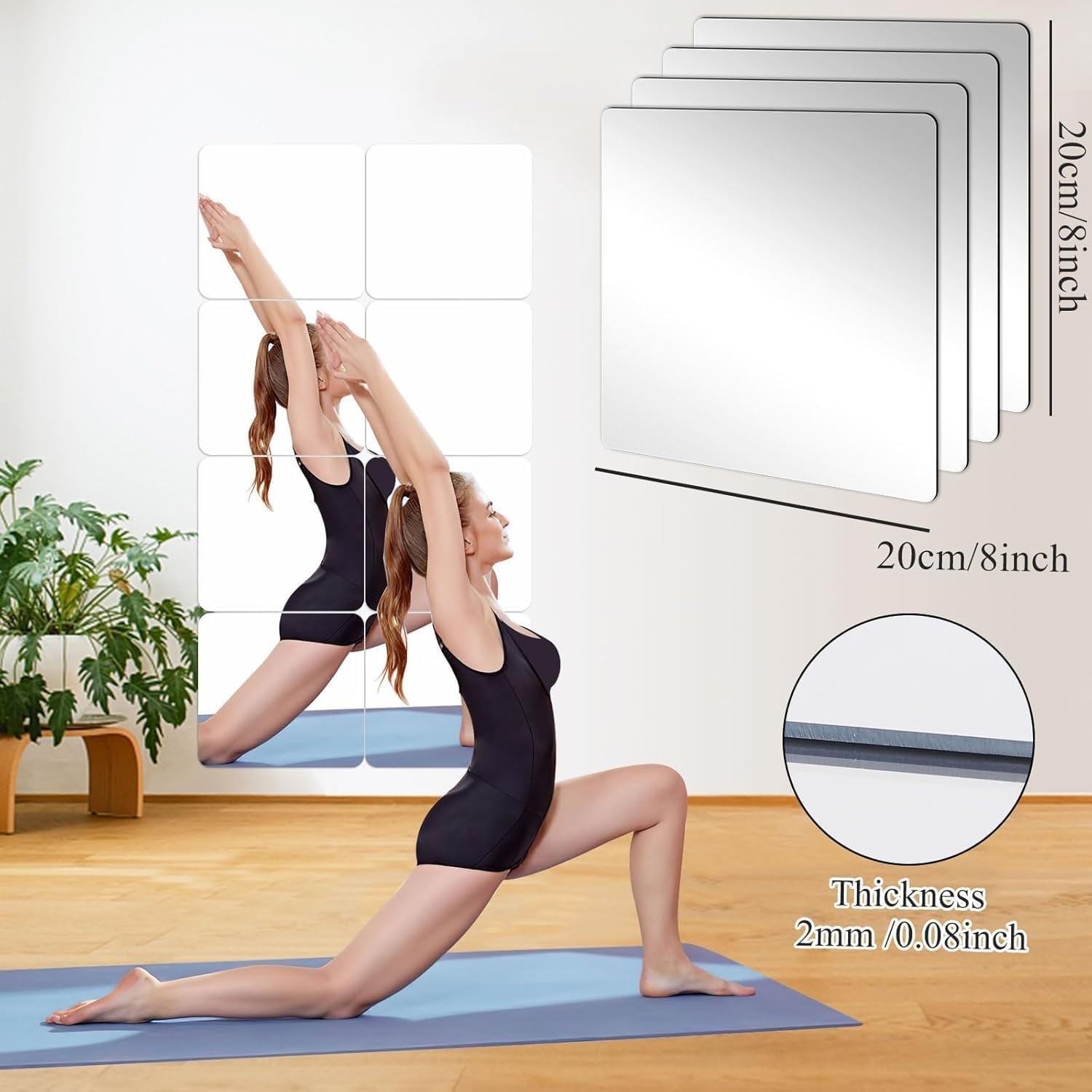 Frameless 8×8 Inch Acrylic Mirrors – Self-Adhesive Wall Decorations for Any Room