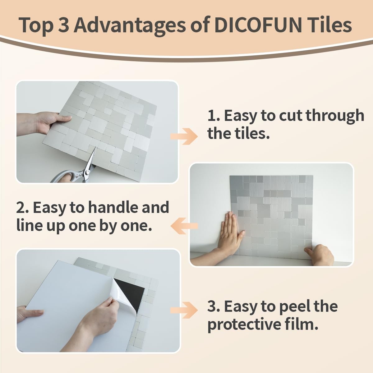 DICOFUN Metal Peel and Stick Tile Backsplash, Stainless Steel Kitchen Metal B…