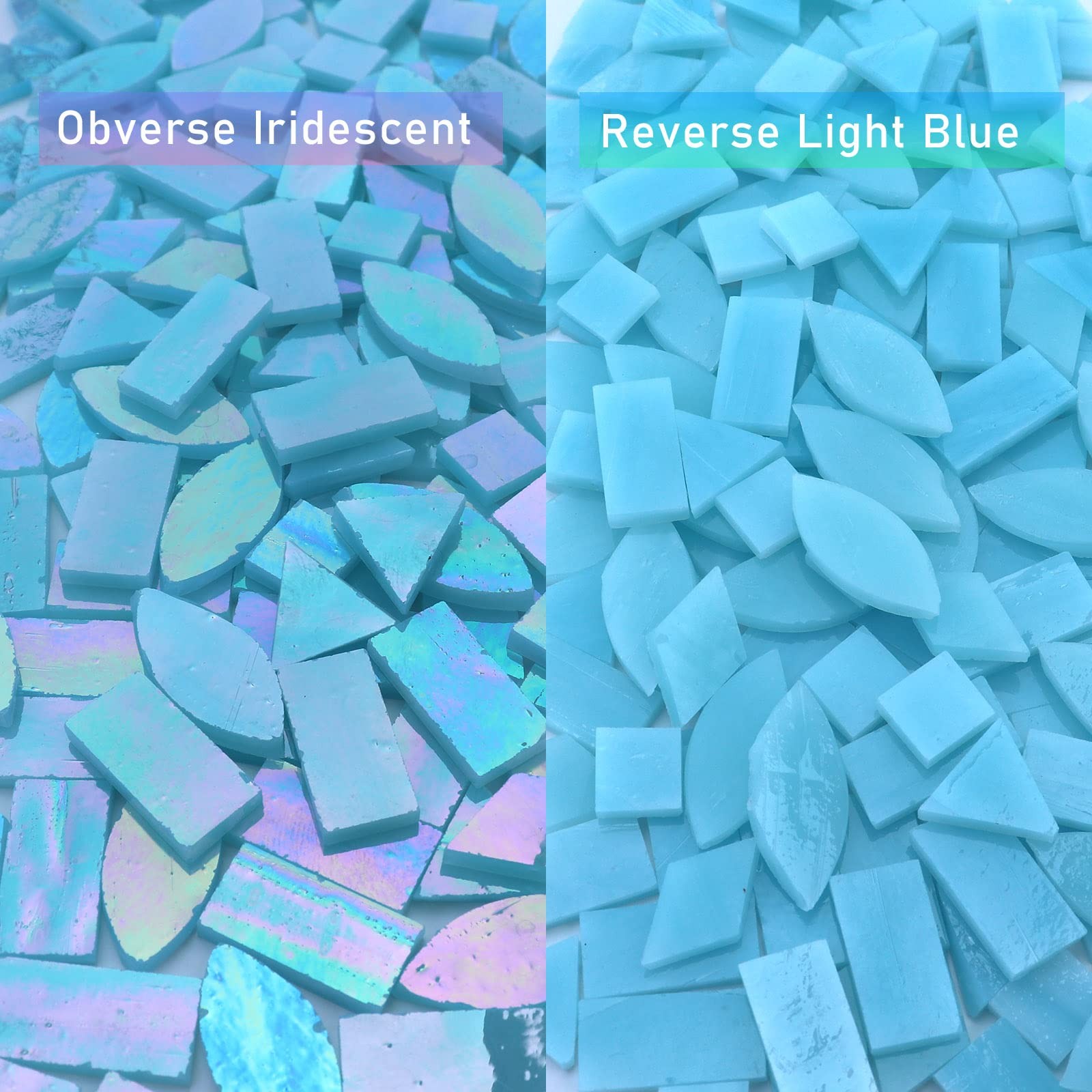 240 Pcs Iridescent Aqua Glass Mosaic Tiles in 5 Shapes for Crafts