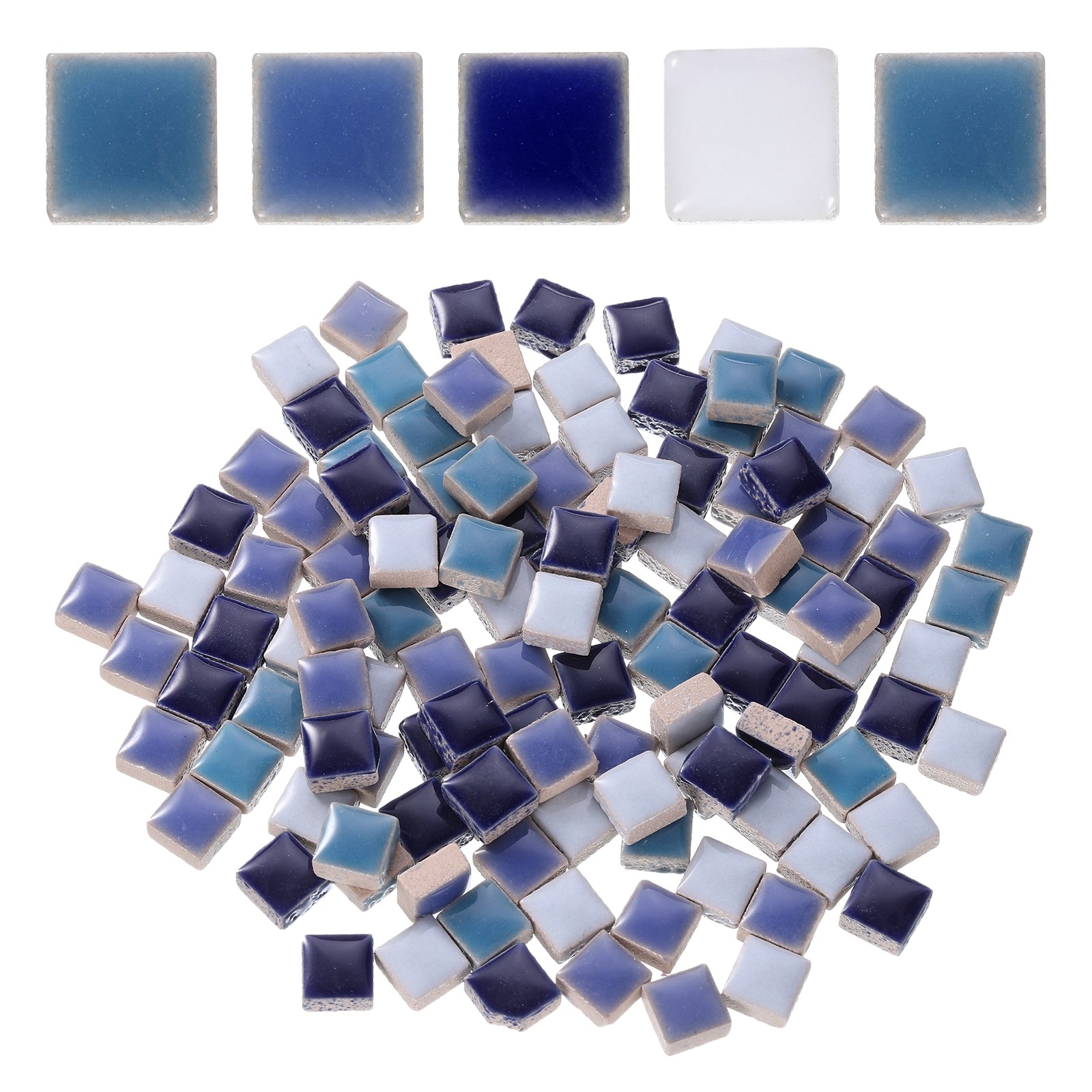 205pcs Square Ceramic Mosaic Tiles Bulk Stained Mosaic Tiles 200g Mixed Blue