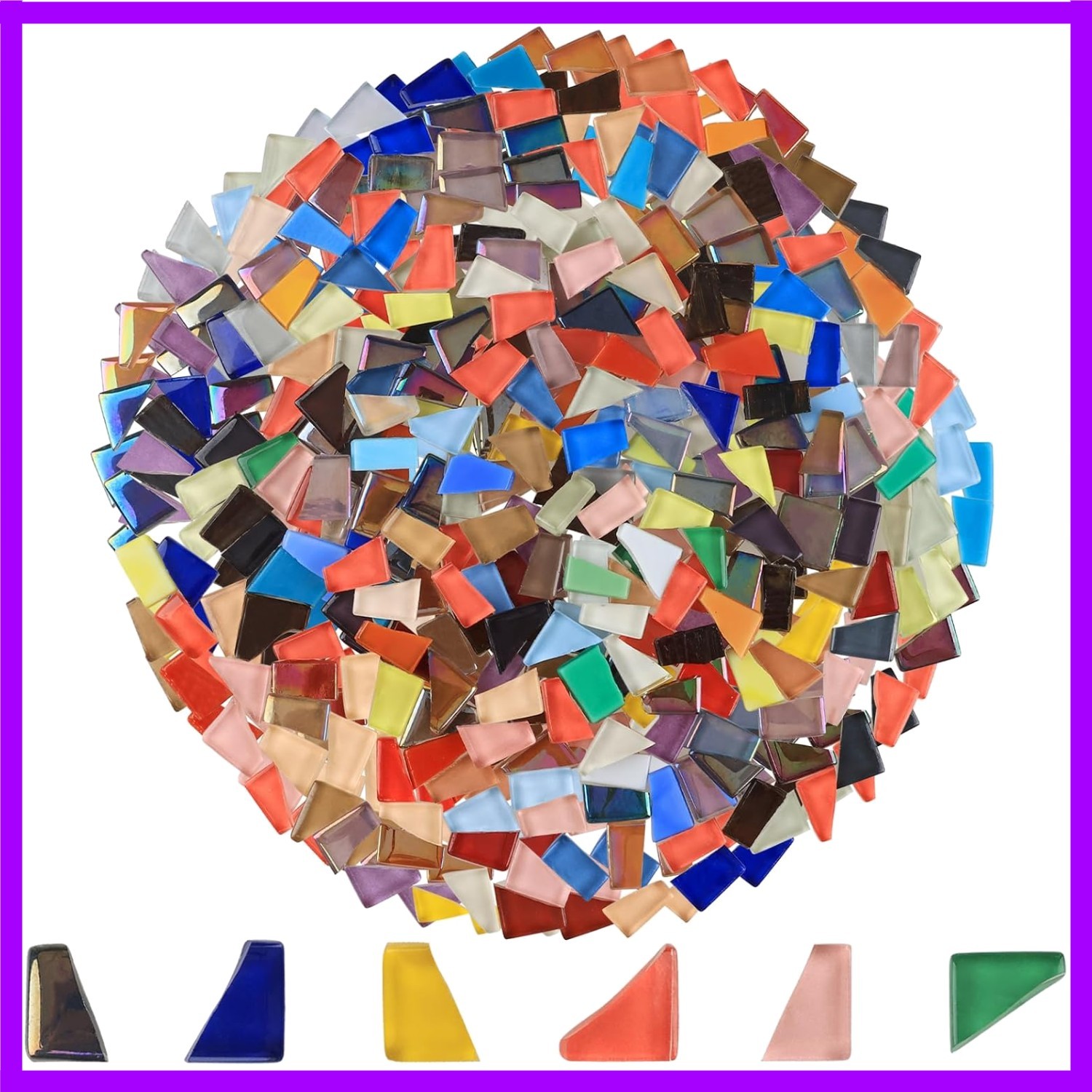 1.1 lb Iridescent Glass Mosaic Tiles for Crafts Bulk Irregular Tiny Tile Mixe…