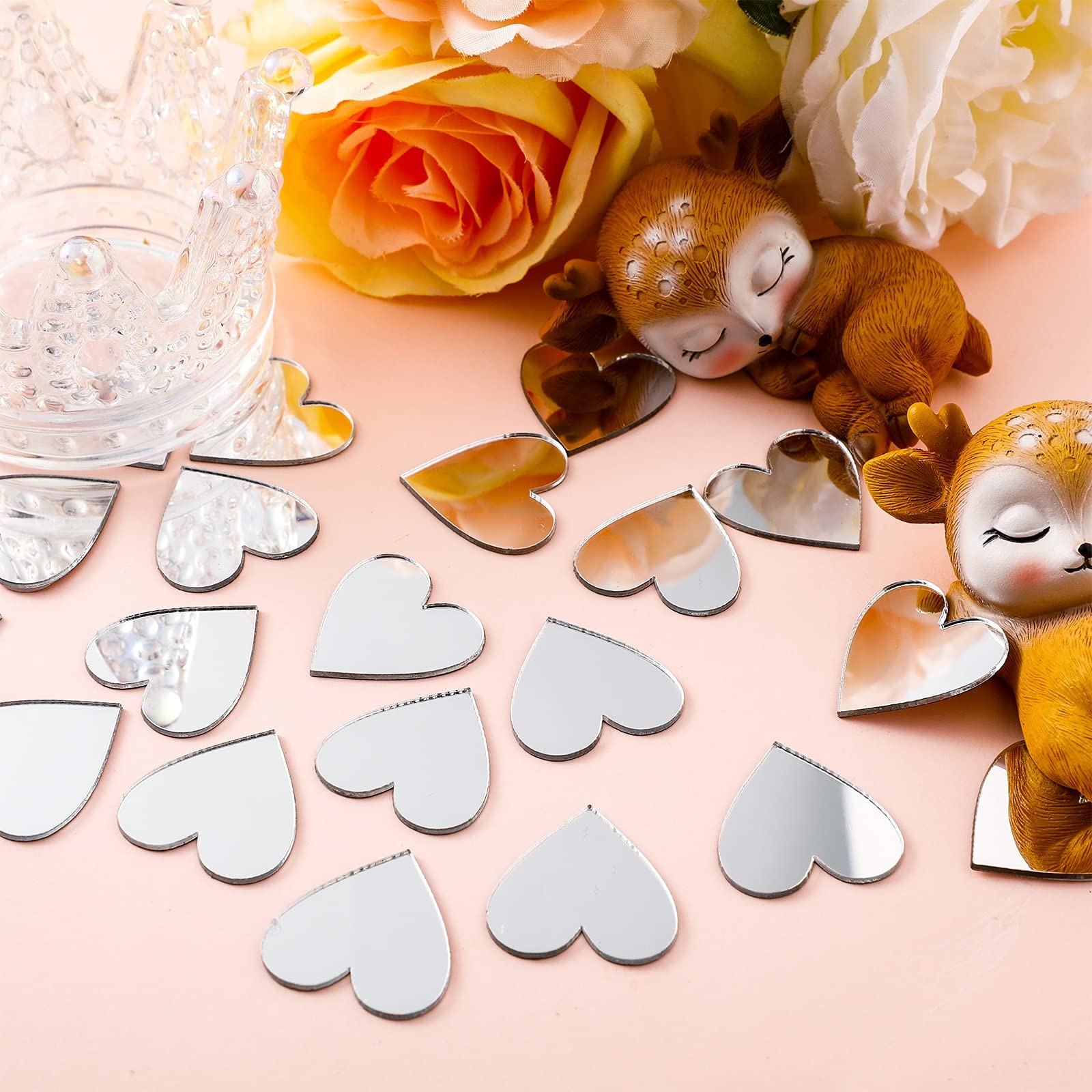 100pcs Heart Mirror Tiles Small DIY Mosaic Craft Home Decoration