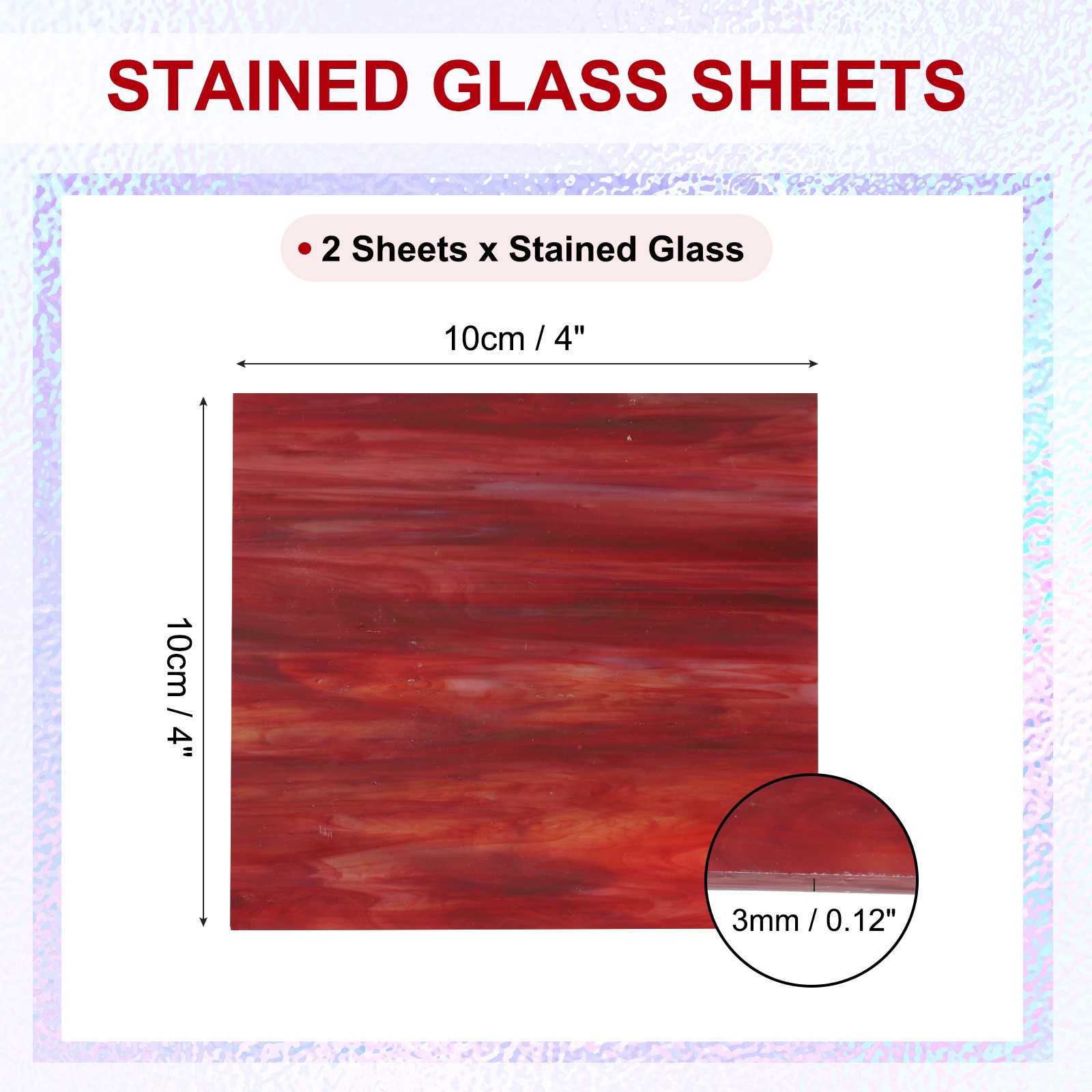4 x 4 Inch Stained Glass Sheets, 2 Sheets Transparent Art Glass, Dark Red