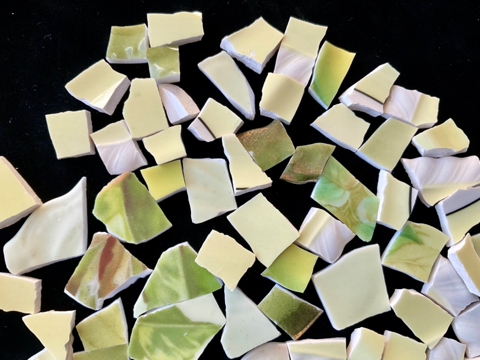 Broken China Mosaic Tiles YELLOW & GREEN 100+ pieces