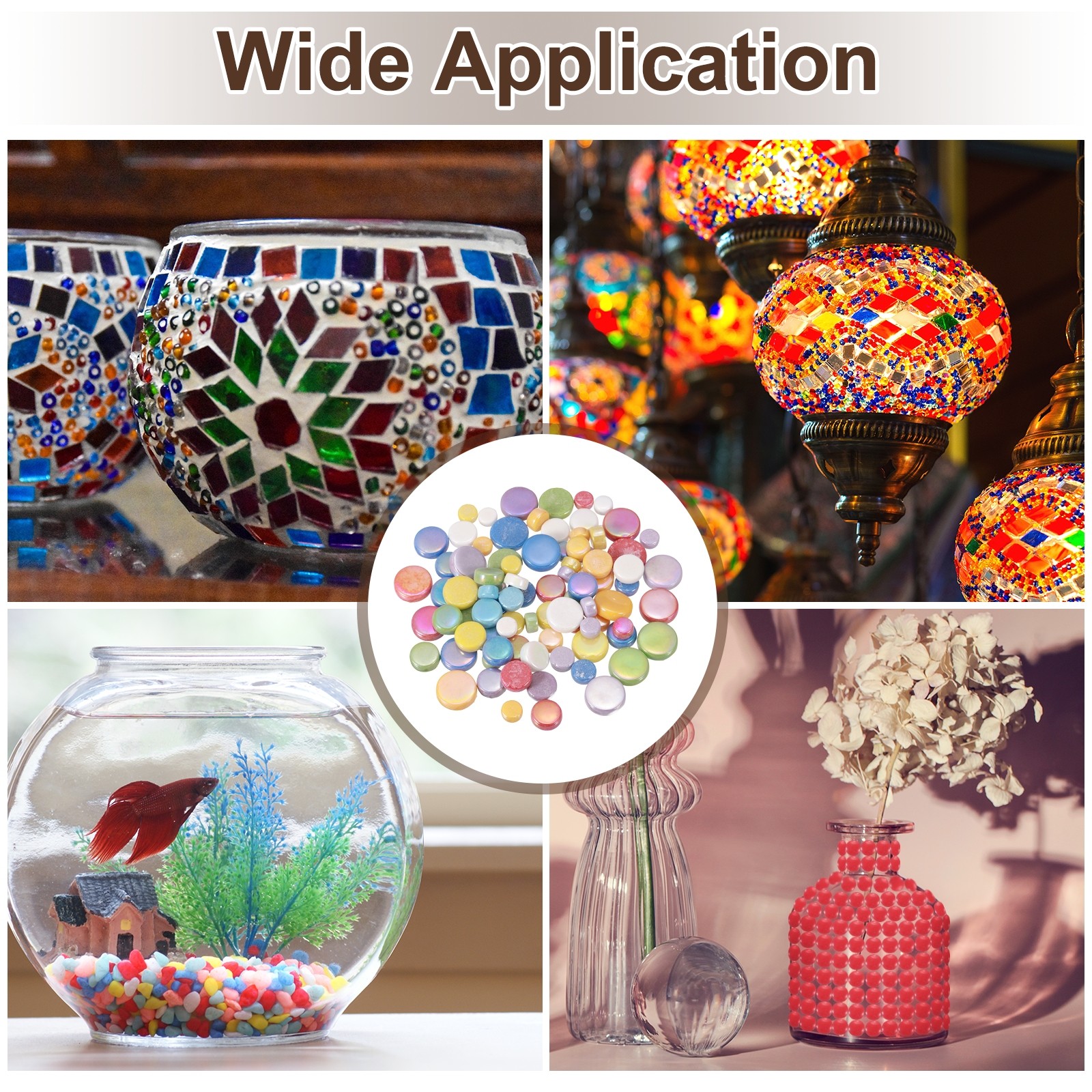 200g Multi-Size Iridescent Round Mosaic Tiles for Crafts Mixed Colors