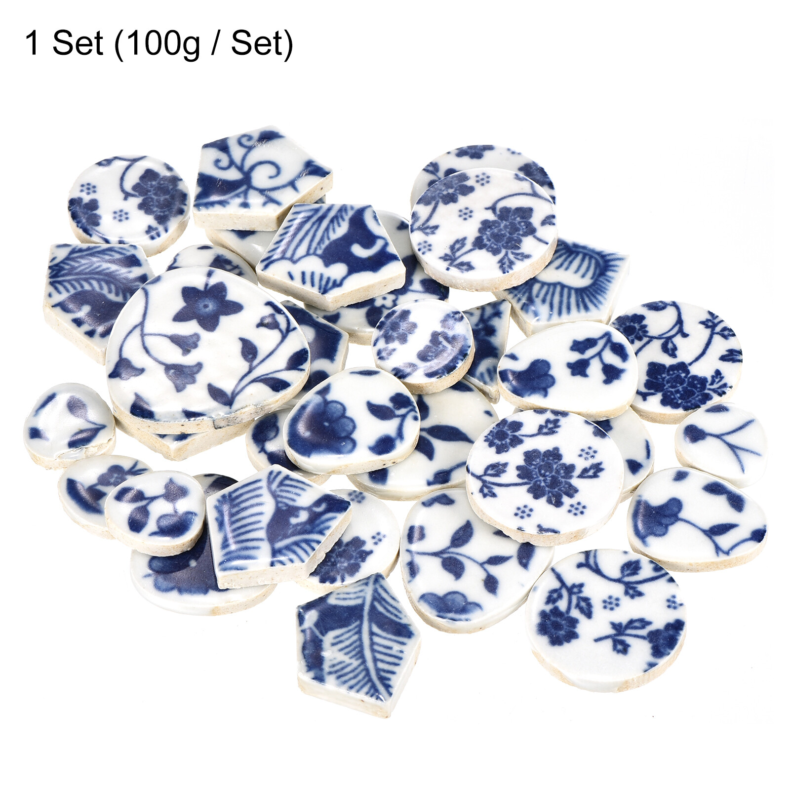 100g Ceramic Mosaic Tiles Irregular Blue and White Ceramic Tiles
