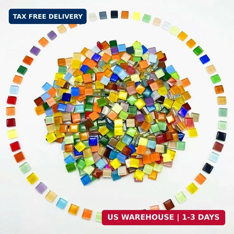 500G/ 1.1LB Bulk Crystal Mosaic Tiles, Assorted Color Opaque Mosaic Glass Crafts