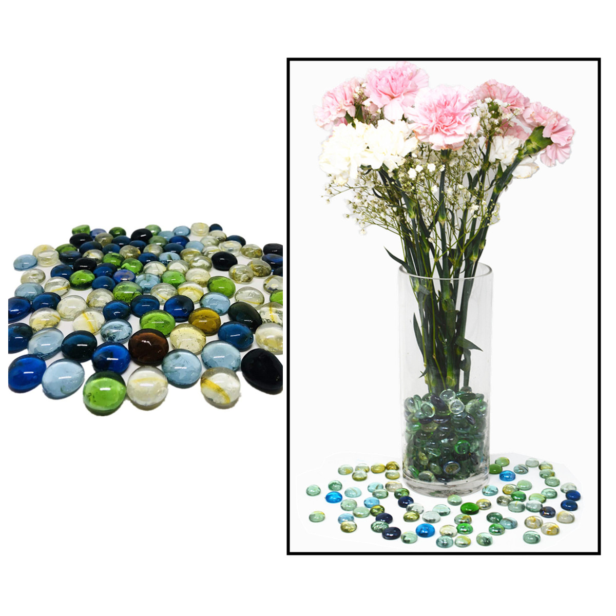 500 Pcs Mixed Color Glass Gems, Pebbles, Mosaic Tiles Marbles Vase Accents (5LB)