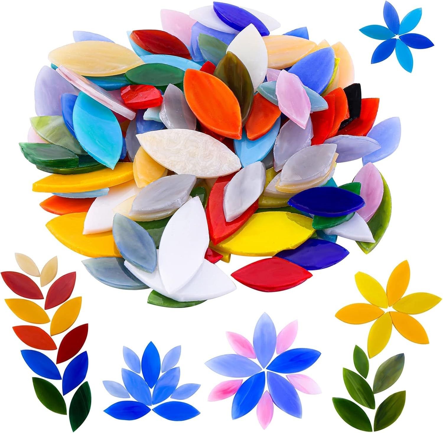 100 Pieces Petal Mosaic Tiles, Hand-Cut Stained Glass Flower Leaves Tiles for Ar