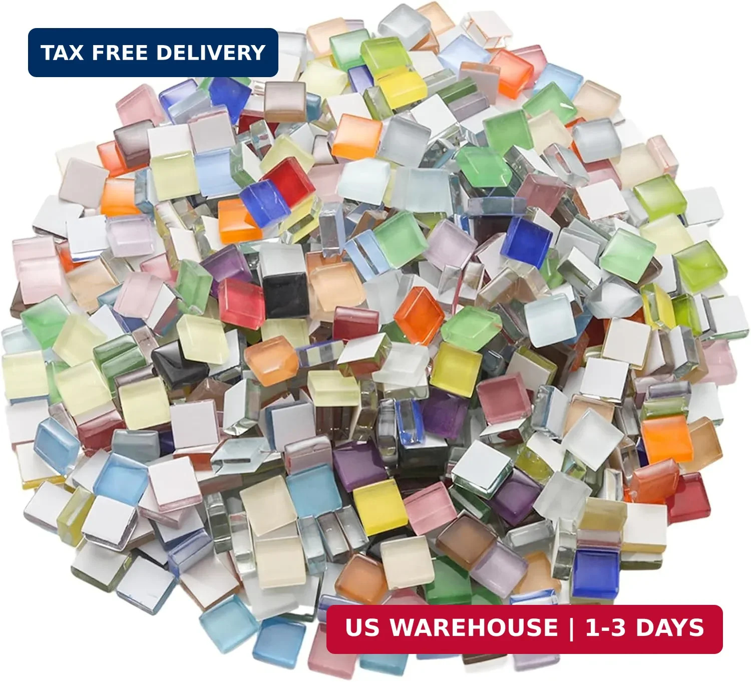 1.1LB (600pcs) Glass Mosaic Tiles,10mm Colorful Square Mosaic Glass Pieces | for
