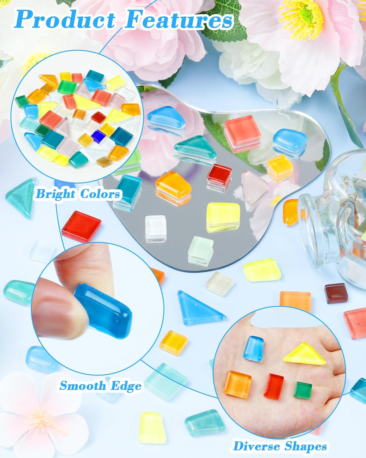 280Pcs Mosaic Tiles for Crafts Bulk – 420G Glass Mosaic Kits, Multi-Color Irregu