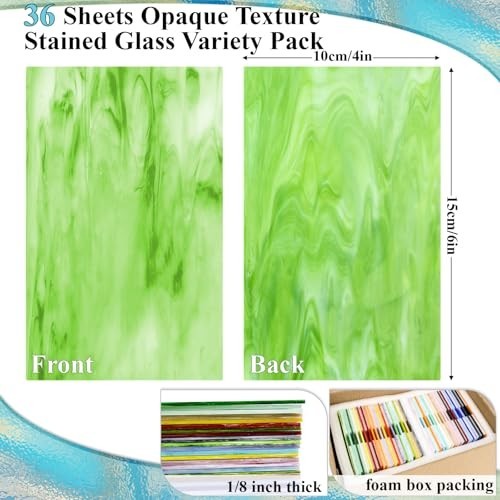 36 Sheets Opaque Stained Glass Variety Pack – 4×6 Inch Mosaic Tiles for Crafts