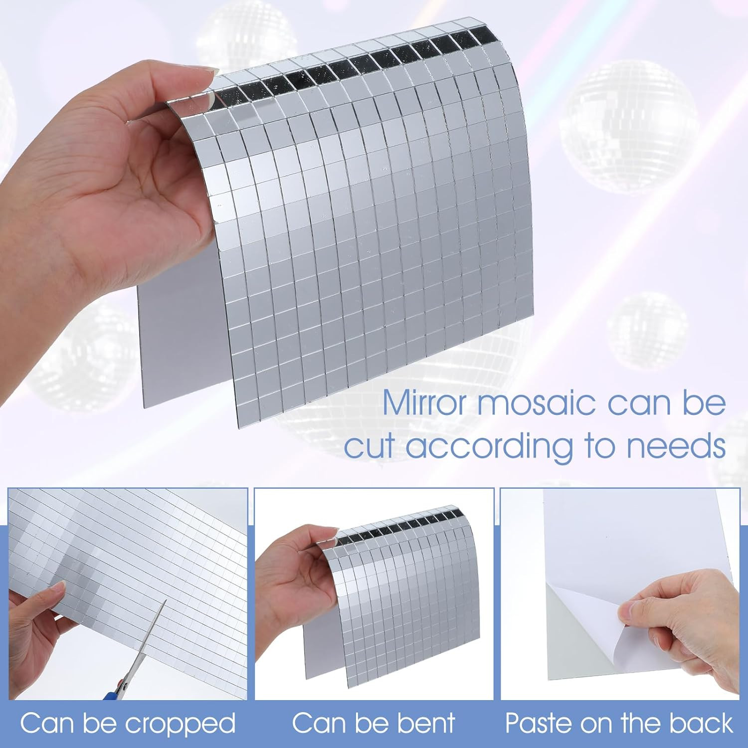 4500 PCS/10 Sheets Mirror Tiles Self Adhesive, 10X10Mm Disco Tile for DIY