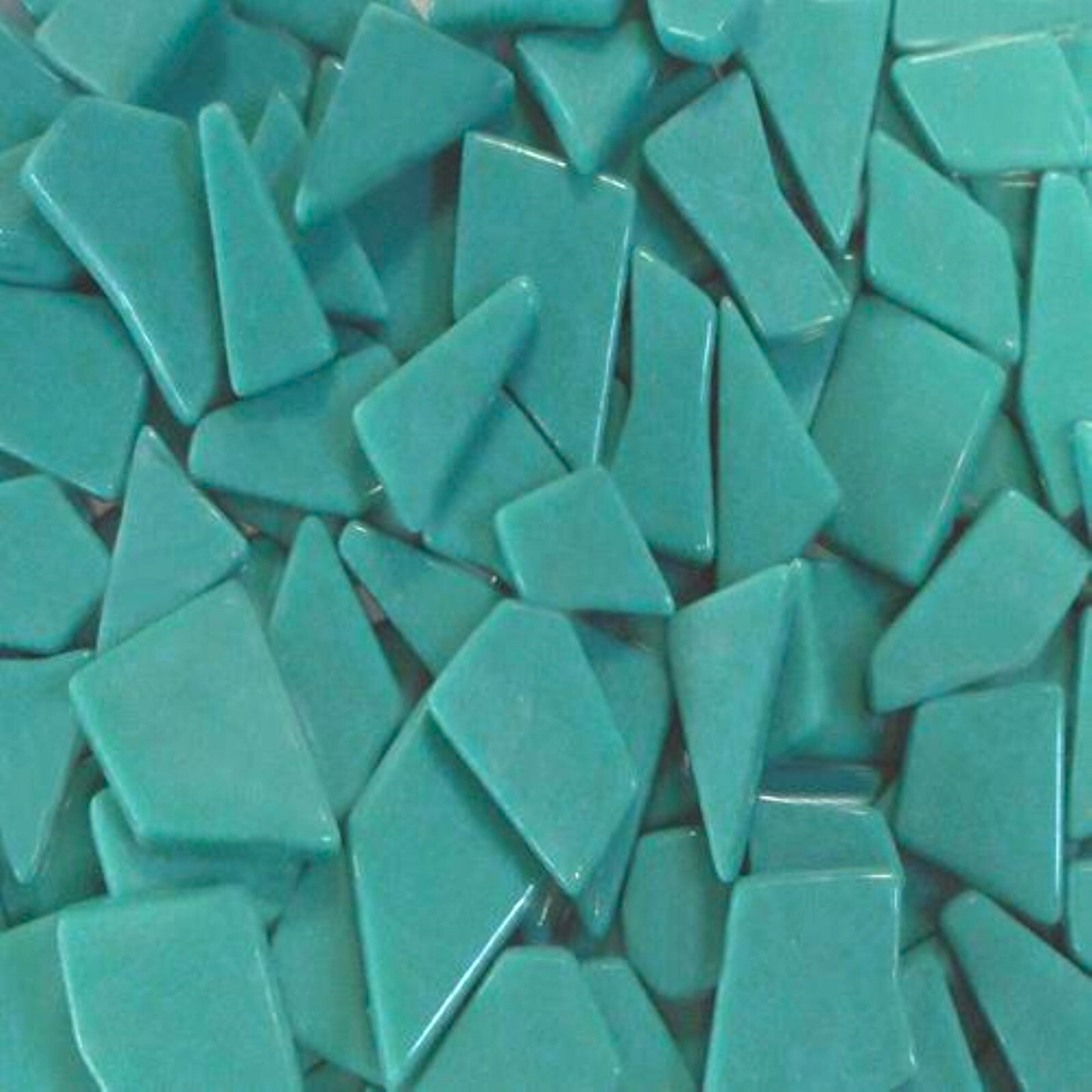 Medium Teal Odd Cut Shaped Glass Mosaic Tiles – 25 Tiles – Sizes 3/8 to 1 inch