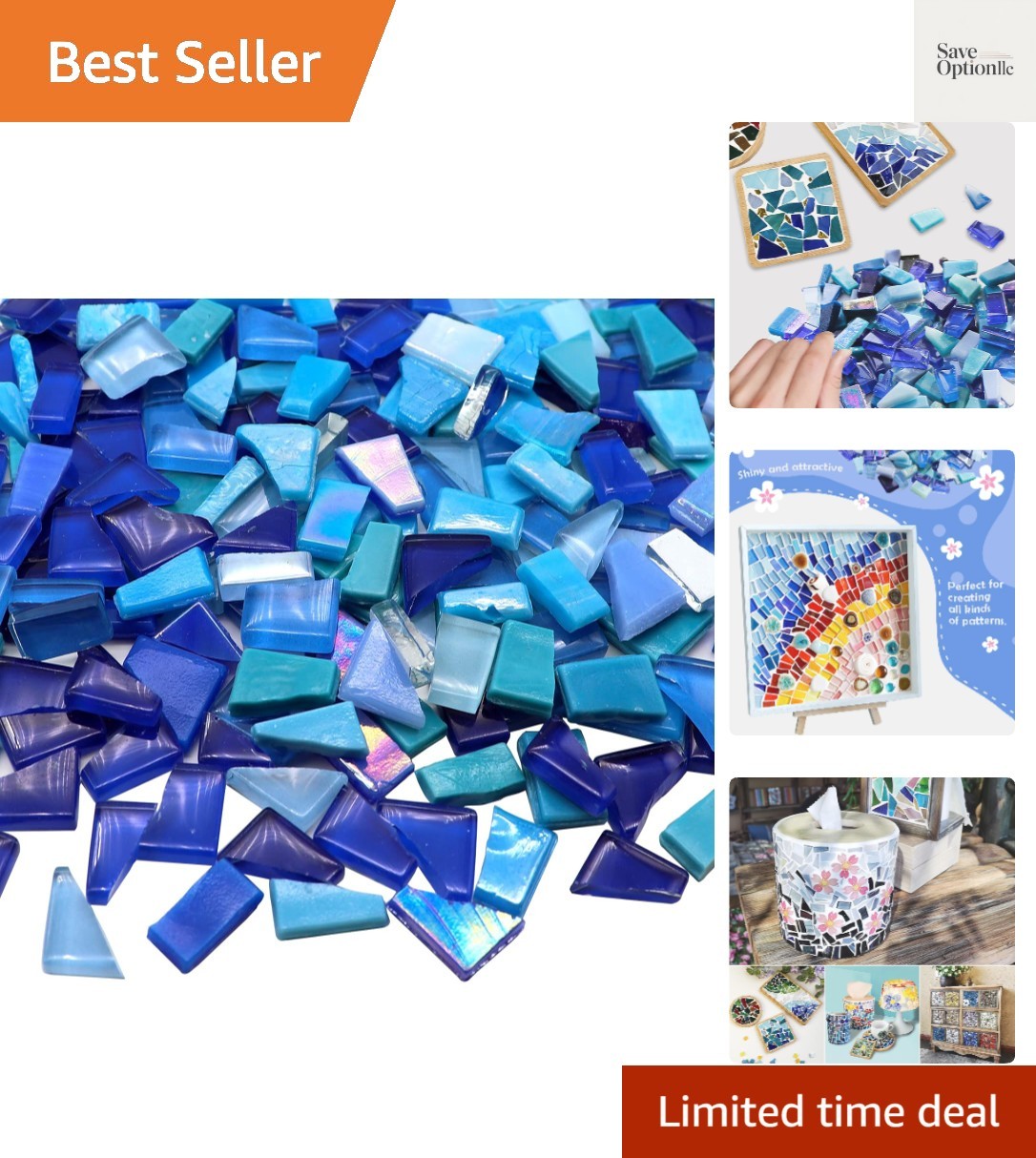 Blue Mixed Irregular Glass Mosaic Tiles for Art Crafts, 9oz Value Pack Mosaic…