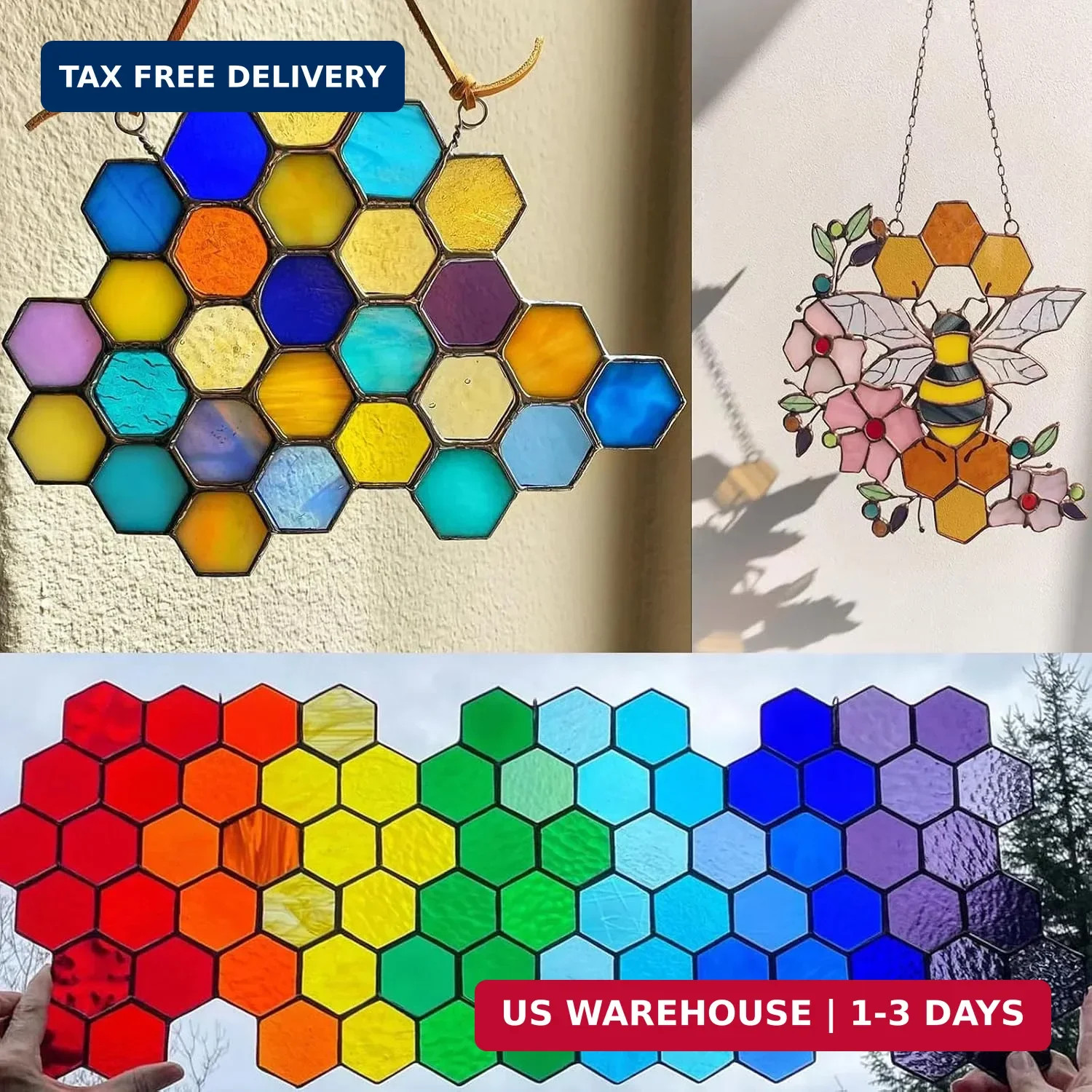 100 Pieces Hexagon Glass Mosaic Tiles for Crafts, Transparent Stained Glass Prec