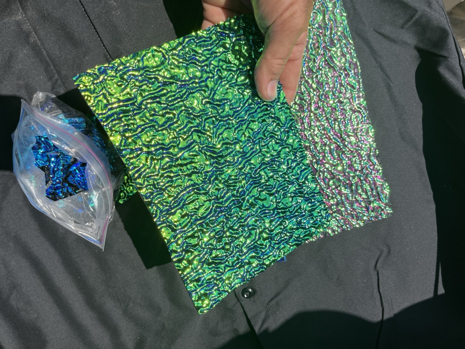 2 Lbs + CBS Dichroic Glass Jewelry Clear /Black Mix 90 COE Ripple Sheet Fused