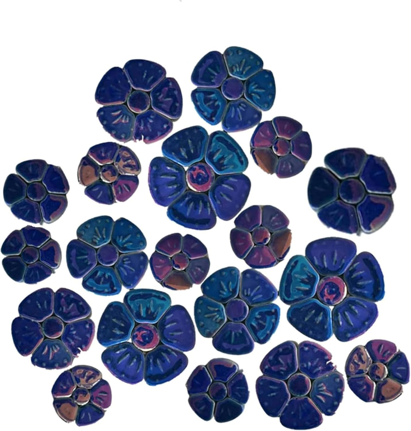 Iridescent Flower Ceramic Mosaic Tiles for DIY Crafts – 1.1 LB (Deep Blue)