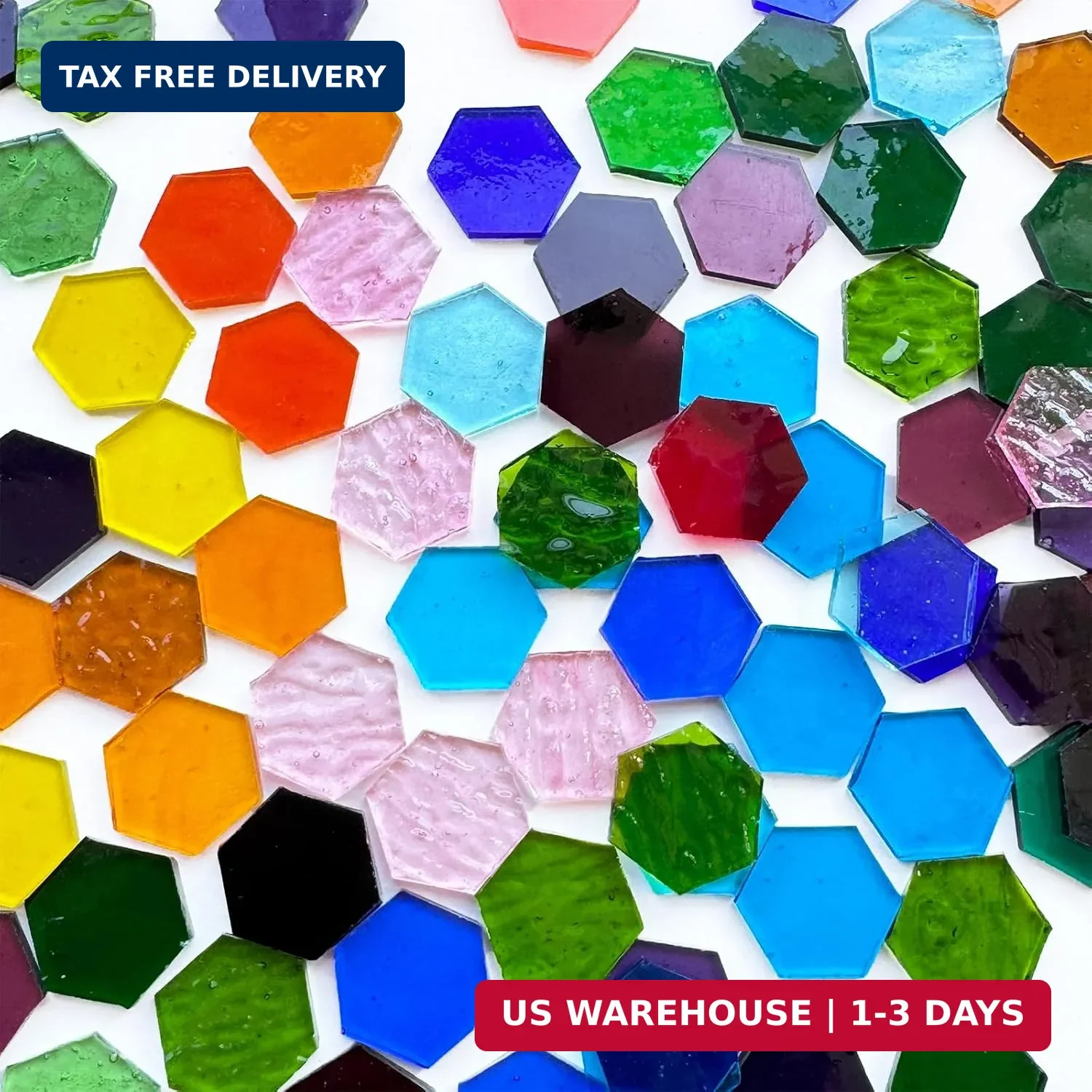 100 Pieces Hexagon Glass Mosaic Tiles for Crafts, Transparent Stained Glass Prec