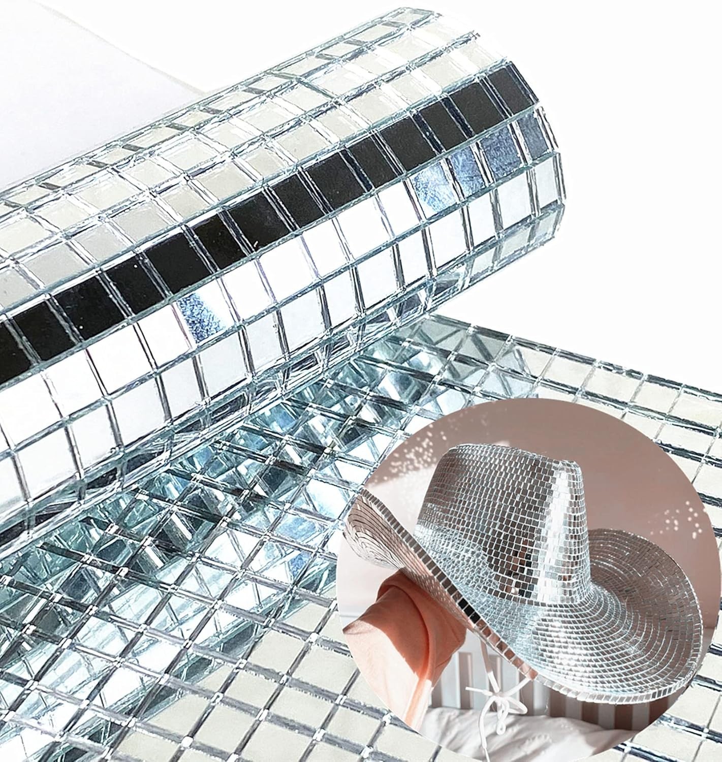 2400Pcs 5mm Real Glass Silver Mirror Mosaic Tiles Self Adhesive Craft Stickers