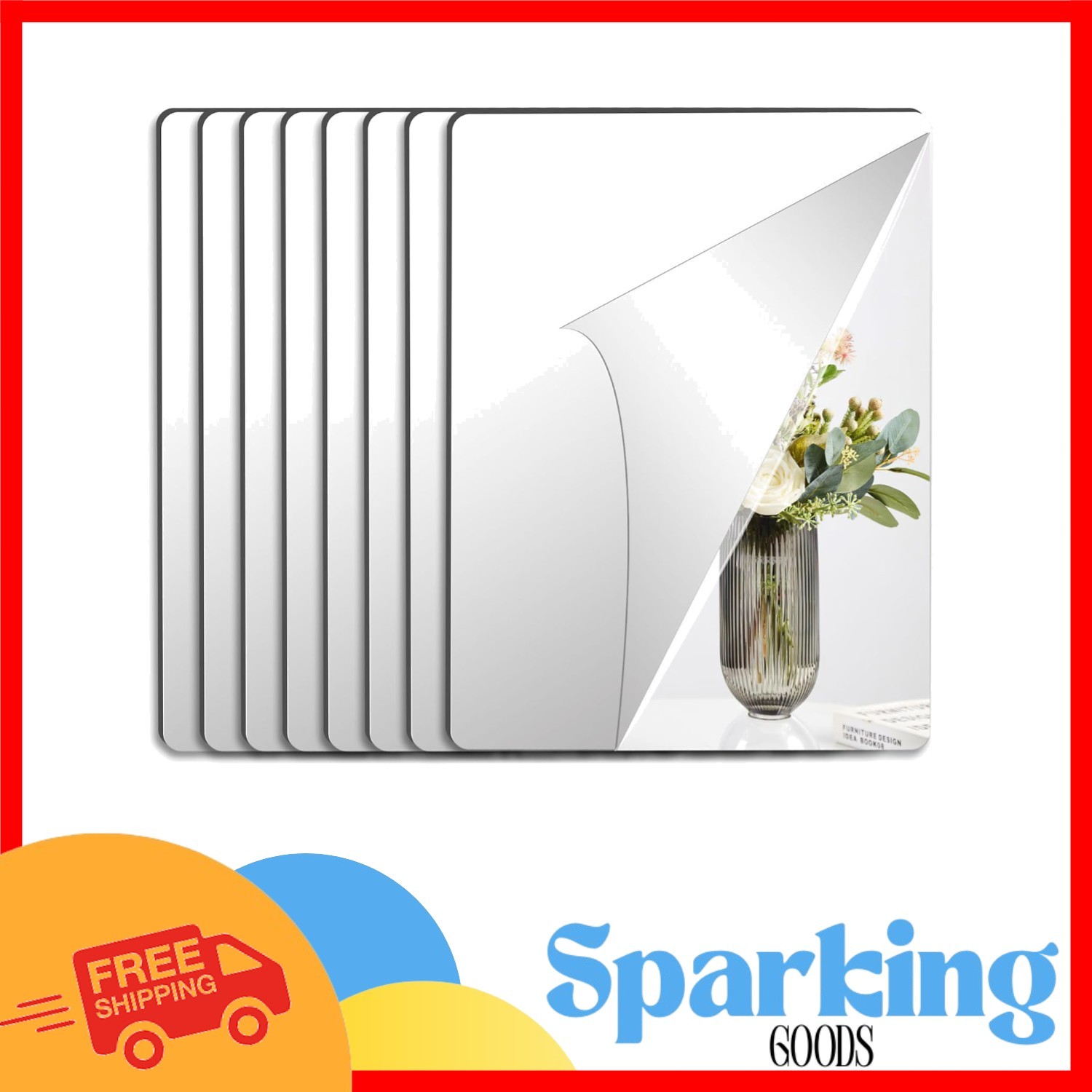 Frameless 12×16 Inch Acrylic Mirror Tiles – 8 Pack Self-Adhesive Decor Solution