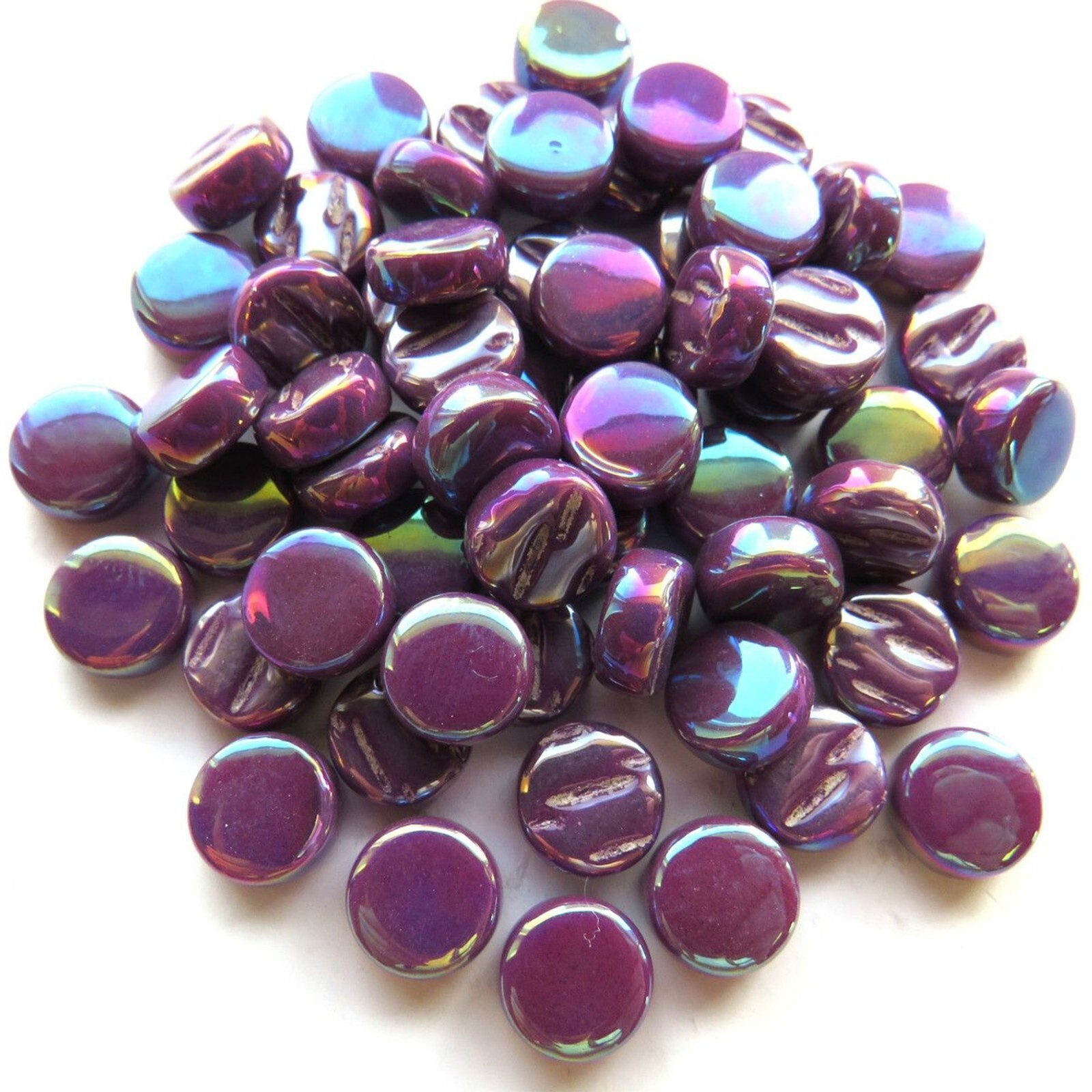 Pearlized Purple Grape 8 mm Round Glass Mosaic Tiles – 4 mm thick – 50 Tiles
