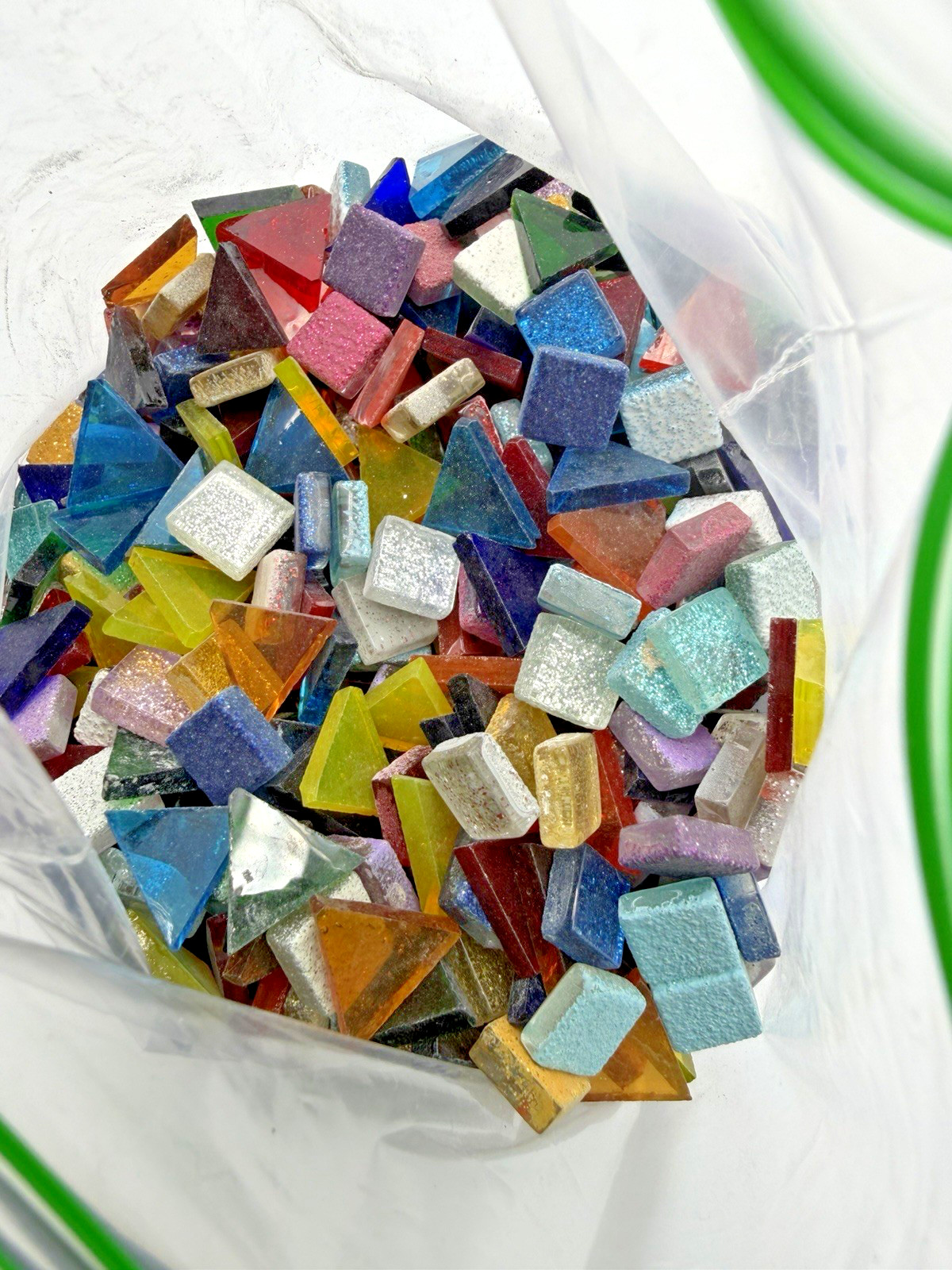 Mixed Lot Glitter Resin Mosaic Tiles Squares Triangles Craft Pieces 1 lb 8.3 oz