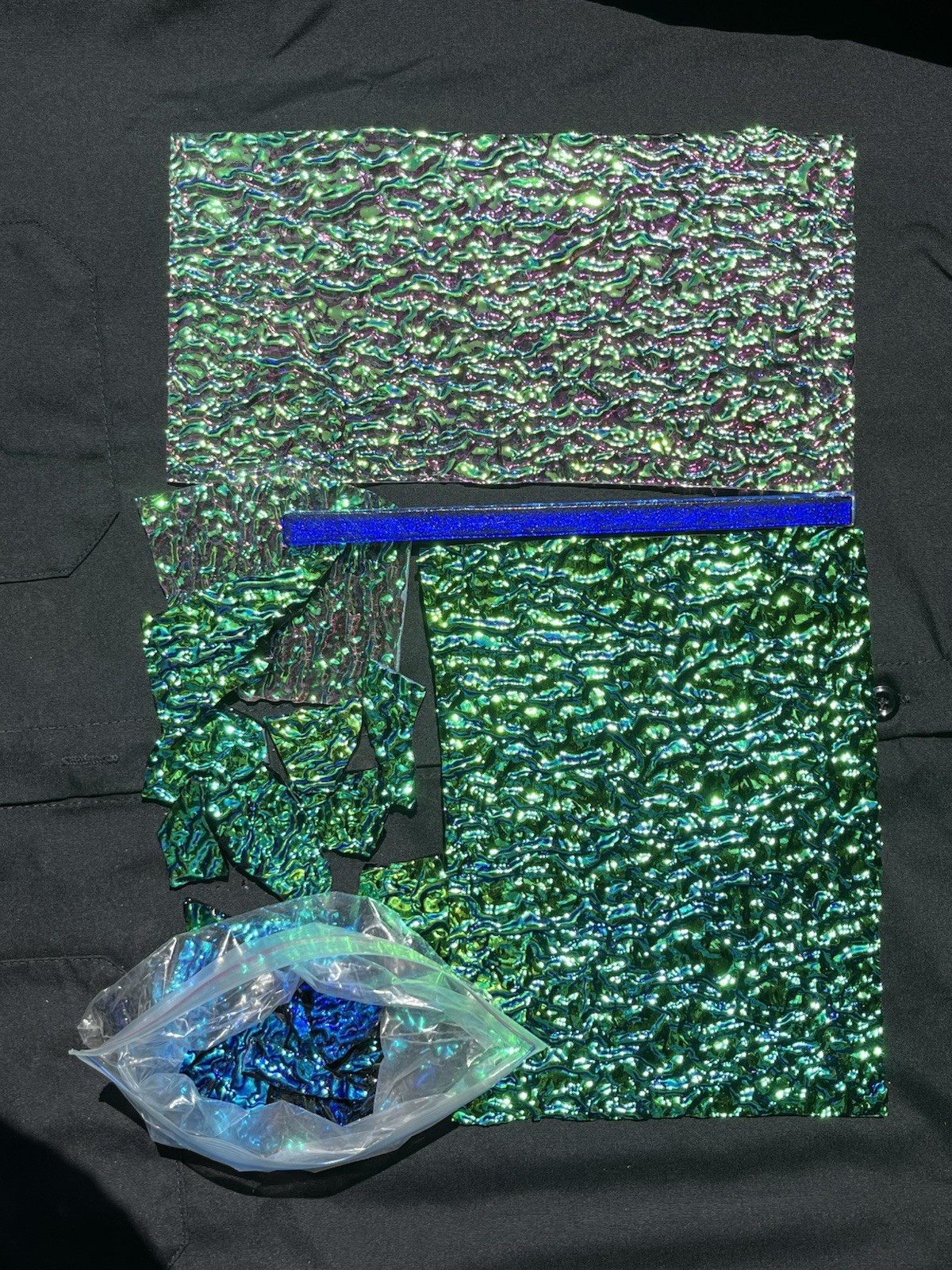 2 Lbs + CBS Dichroic Glass Jewelry Clear /Black Mix 90 COE Ripple Sheet Fused