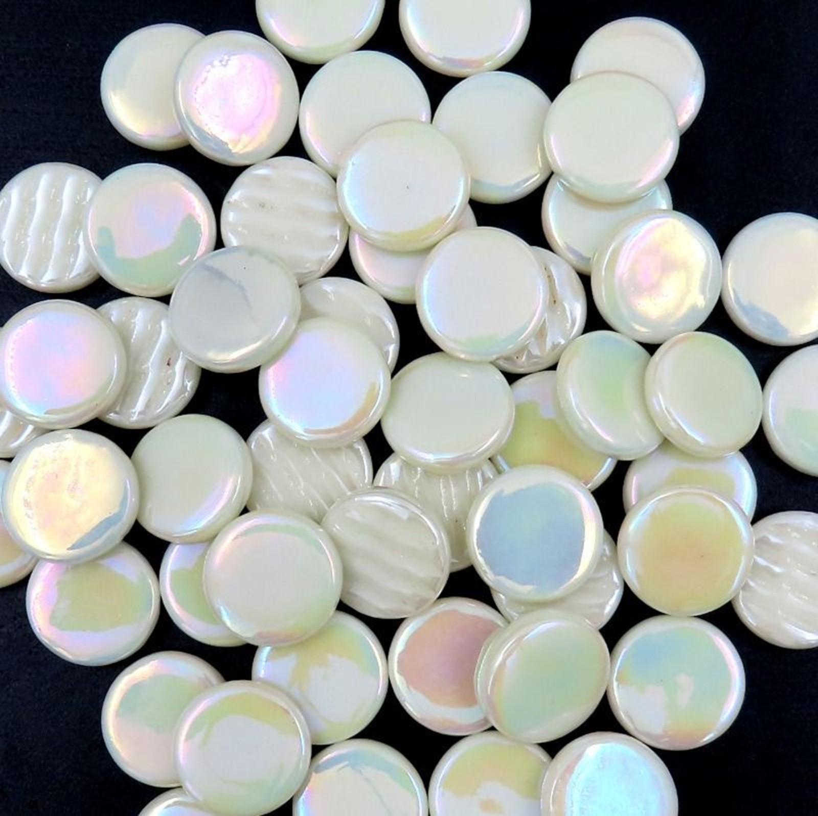 Pearlized Ivory 18 mm Recycled Glossy Round Glass Mosaic Tile Pieces – 25 tiles