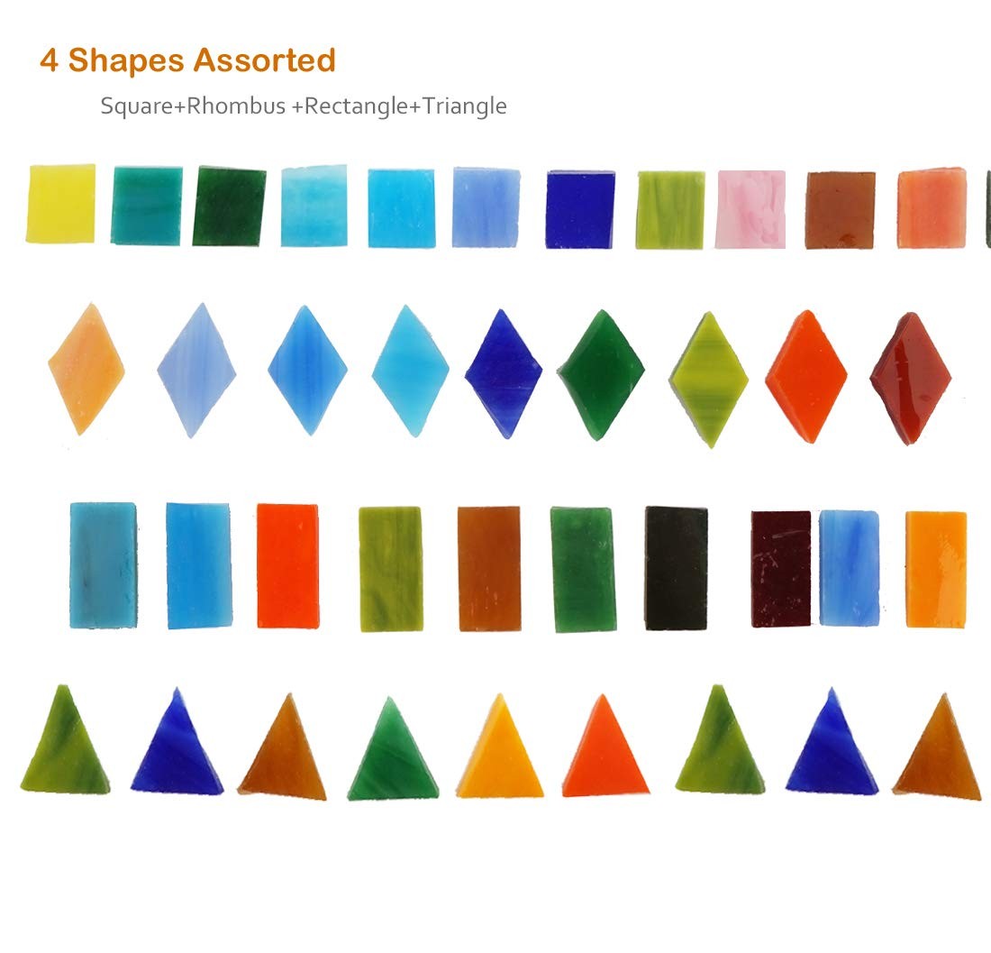 1050 Pieces Mixed Shapes Glass Mosaic Tiles for Crafts, Colorful Stained Glas…